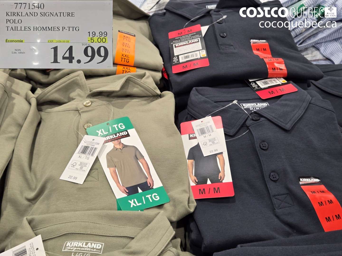 7771540 KIRKLAND SIGNATURE POLO TAILLES HOMMES P-TTG ($5.00 INSTANT SAVINGS EXPIRES ON 2026-10-18) $14.99