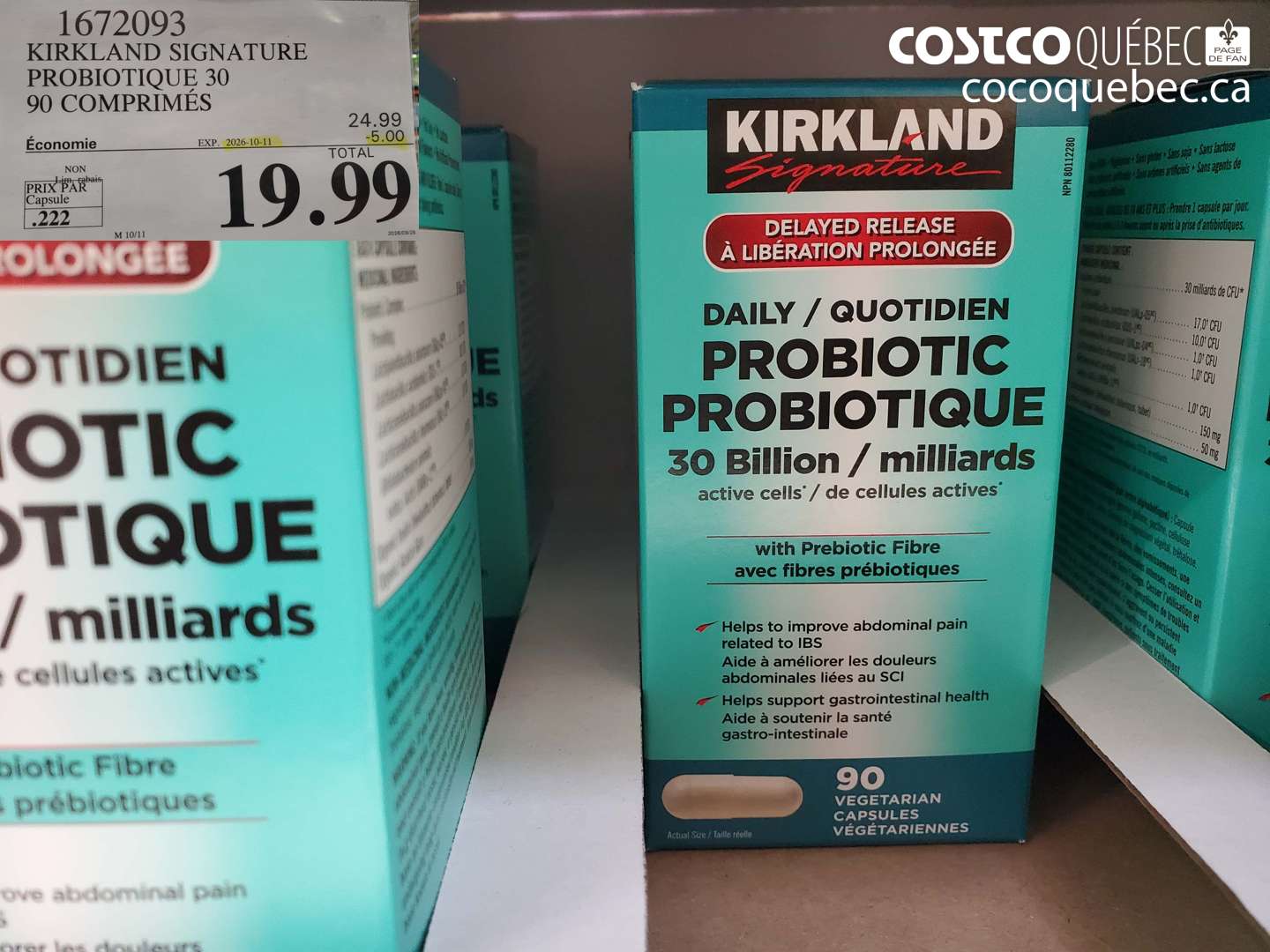 1672093 KIRKLAND SIGNATURE PROBIOTIQUE 30 90 COMPRIMÉS ($5.00 INSTANT SAVINGS EXPIRES ON 2026-10-11) $19.99