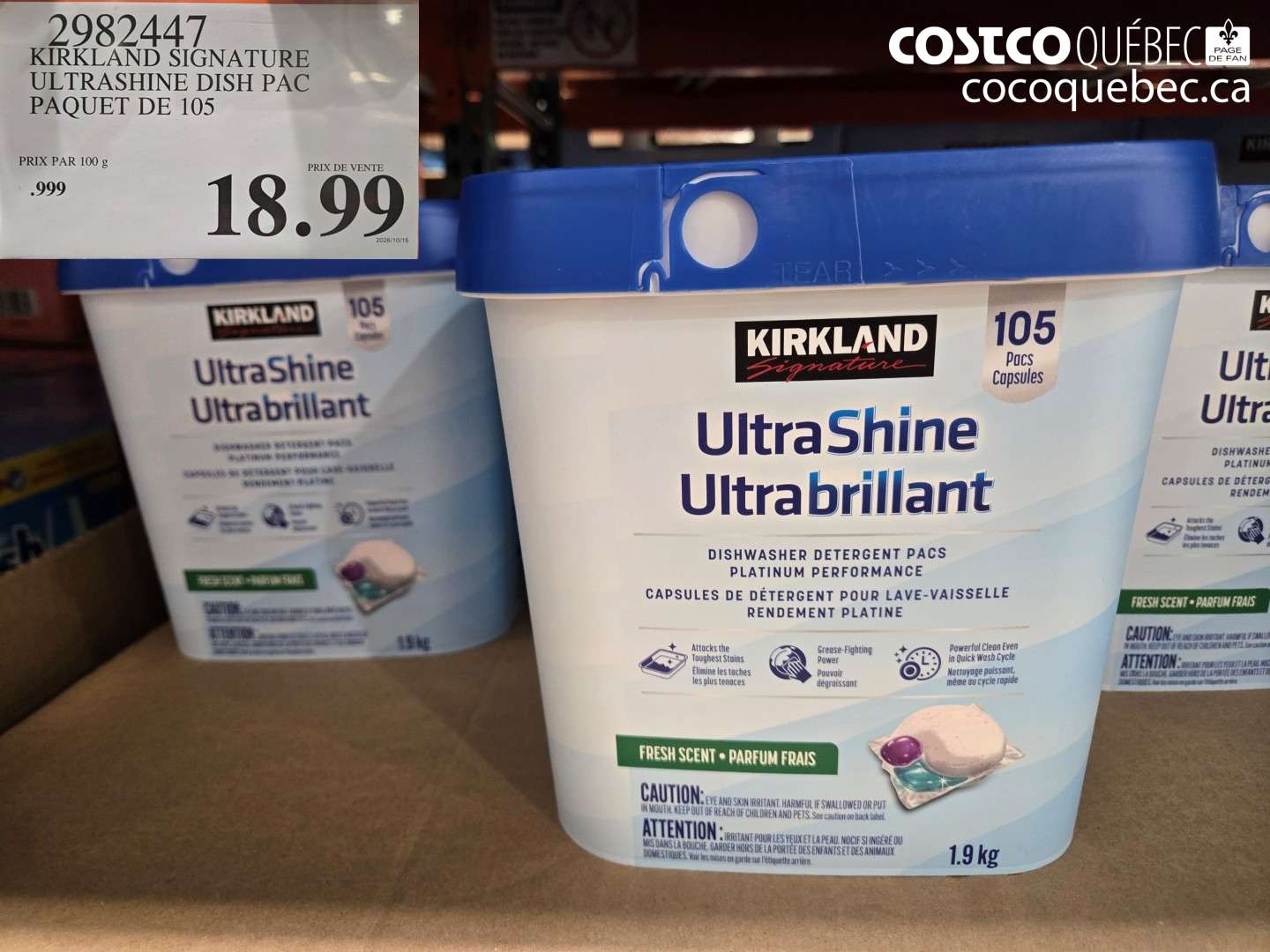 2982447 KIRKLAND SIGNATURE ULTRASHINE DISH PAC PAQUET DE 105 $18.99