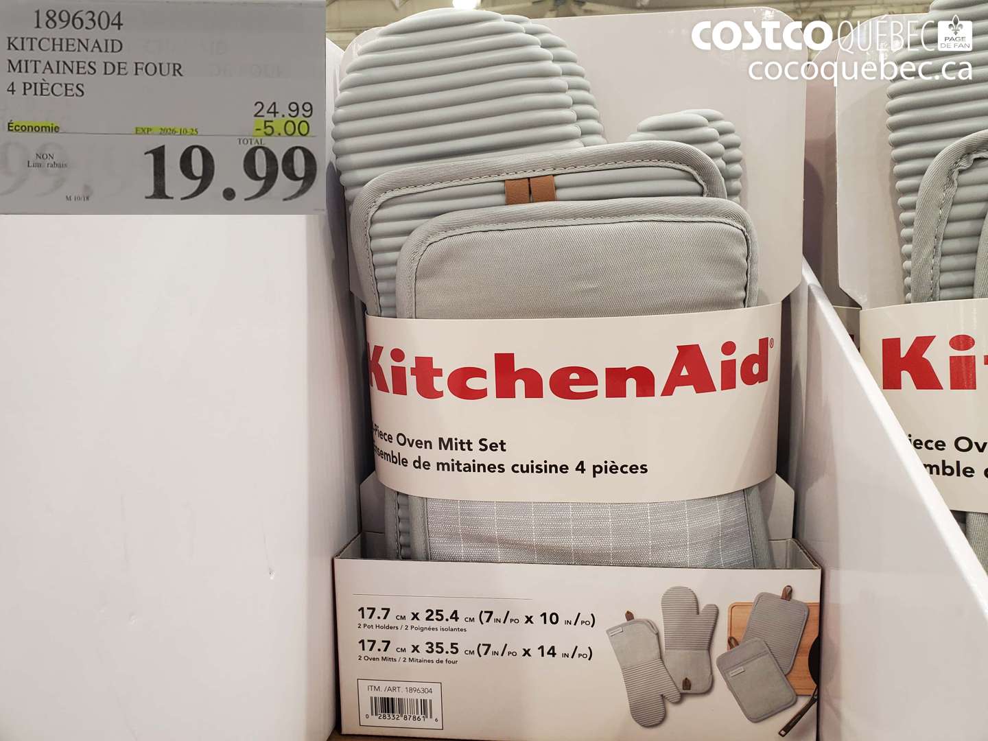 1896304 KITCHENAID MITAINES DE FOUR 4 PIÈCES ($5.00 INSTANT SAVINGS EXPIRES ON 2026-10-25) $19.99