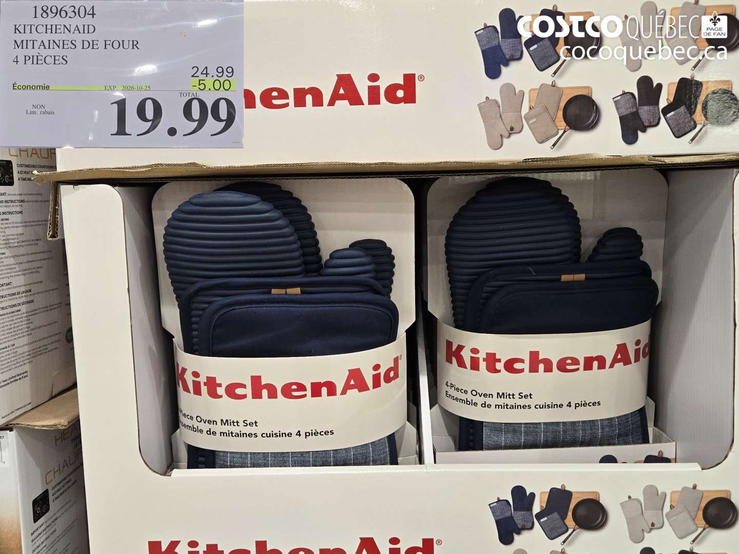 1896304 KITCHENAID MITAINES DE FOUR 4 PIÈCES ($5.00 INSTANT SAVINGS EXPIRES ON 2026-10-25) $19.99