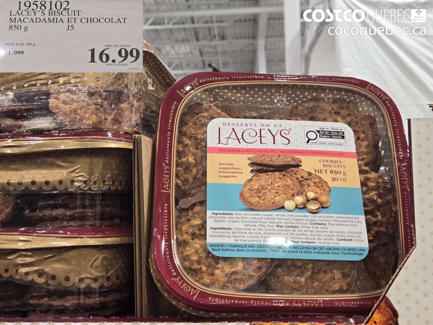 1958102 LACEY'S BISCUIT MACADAMIA ET CHOCOLAT $16.99