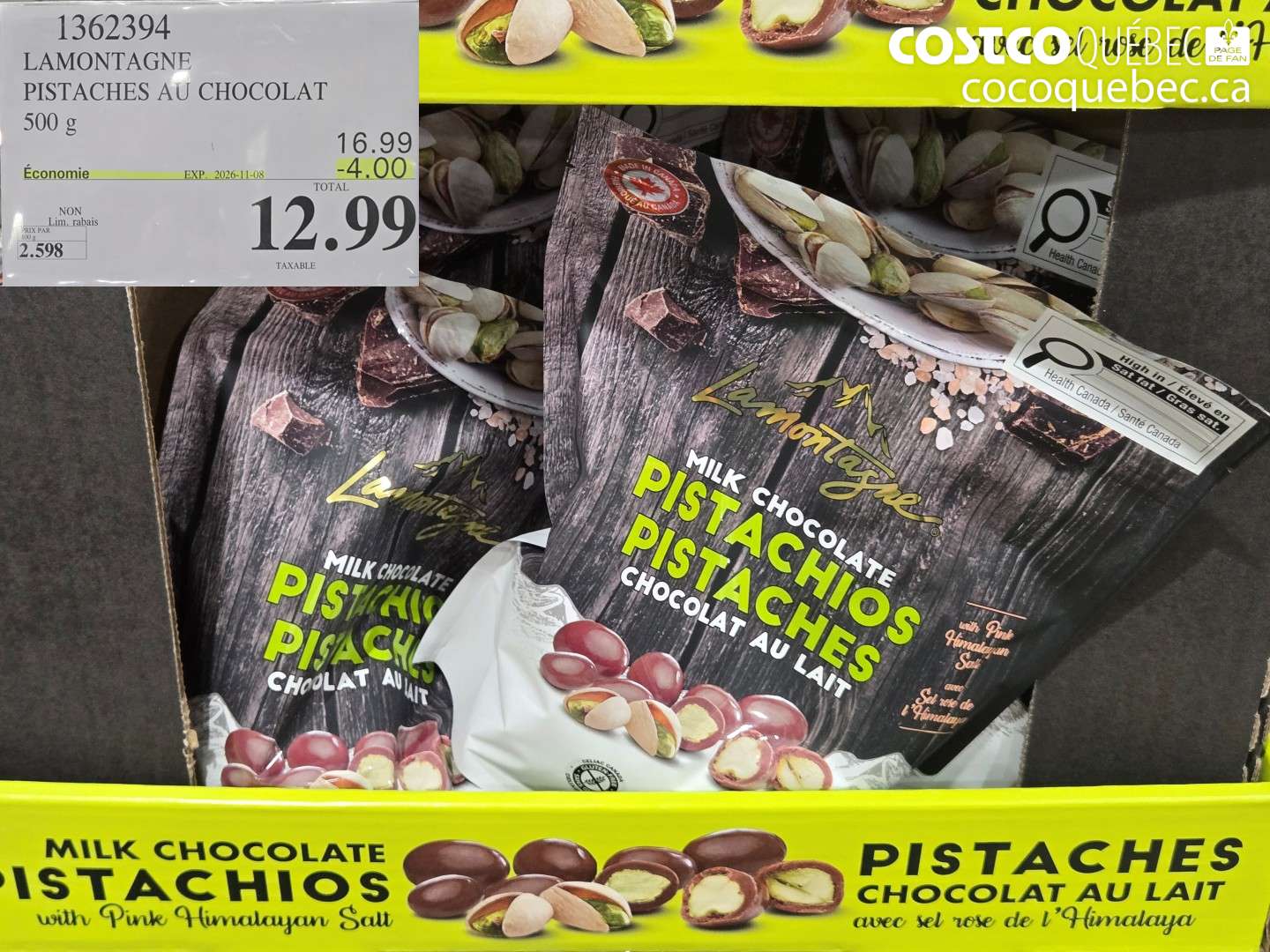 1362394 LAMONTAGNE PISTACHES AU CHOCOLAT ($4.00 INSTANT SAVINGS EXPIRES ON 2026-11-08) $12.99
