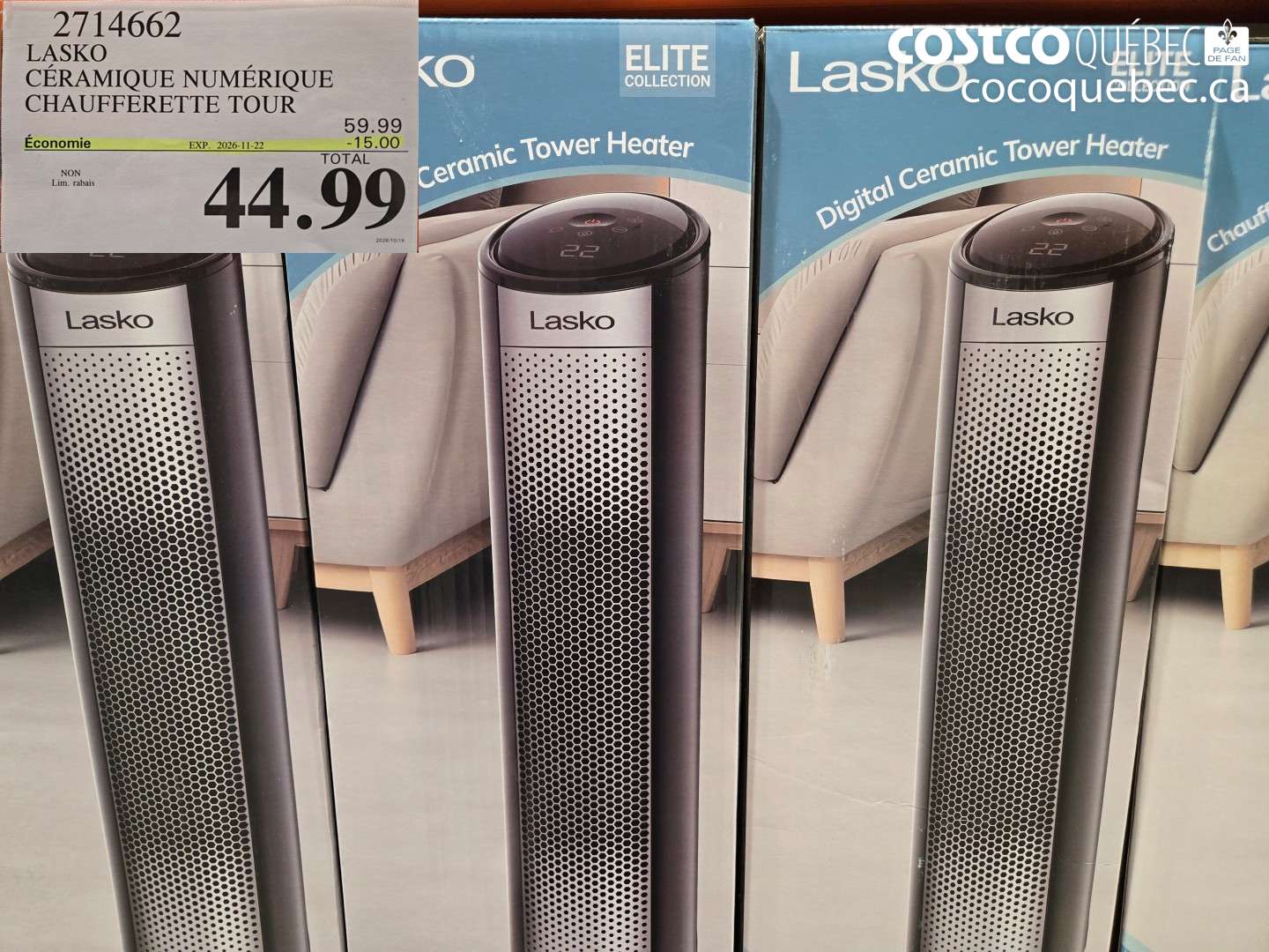 2714662 LASKO CÉRAMIQUE NUMÉRIQUE CHAUFFERETTE TOUR ($15.00 INSTANT SAVINGS EXPIRES ON 2026-11-22) $44.99