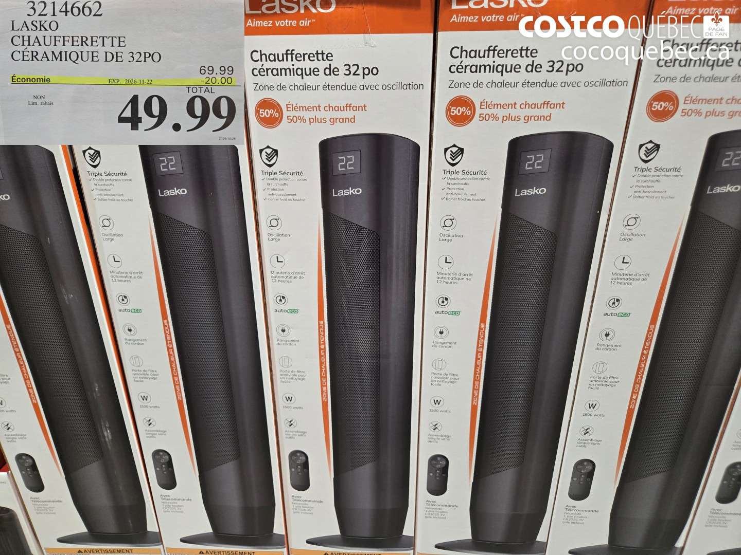 3214662 LASKO CHAUFFERETTE CÉRAMIQUE DE 32PO ($20.00 INSTANT SAVINGS EXPIRES ON 2026-11-22) $49.99
