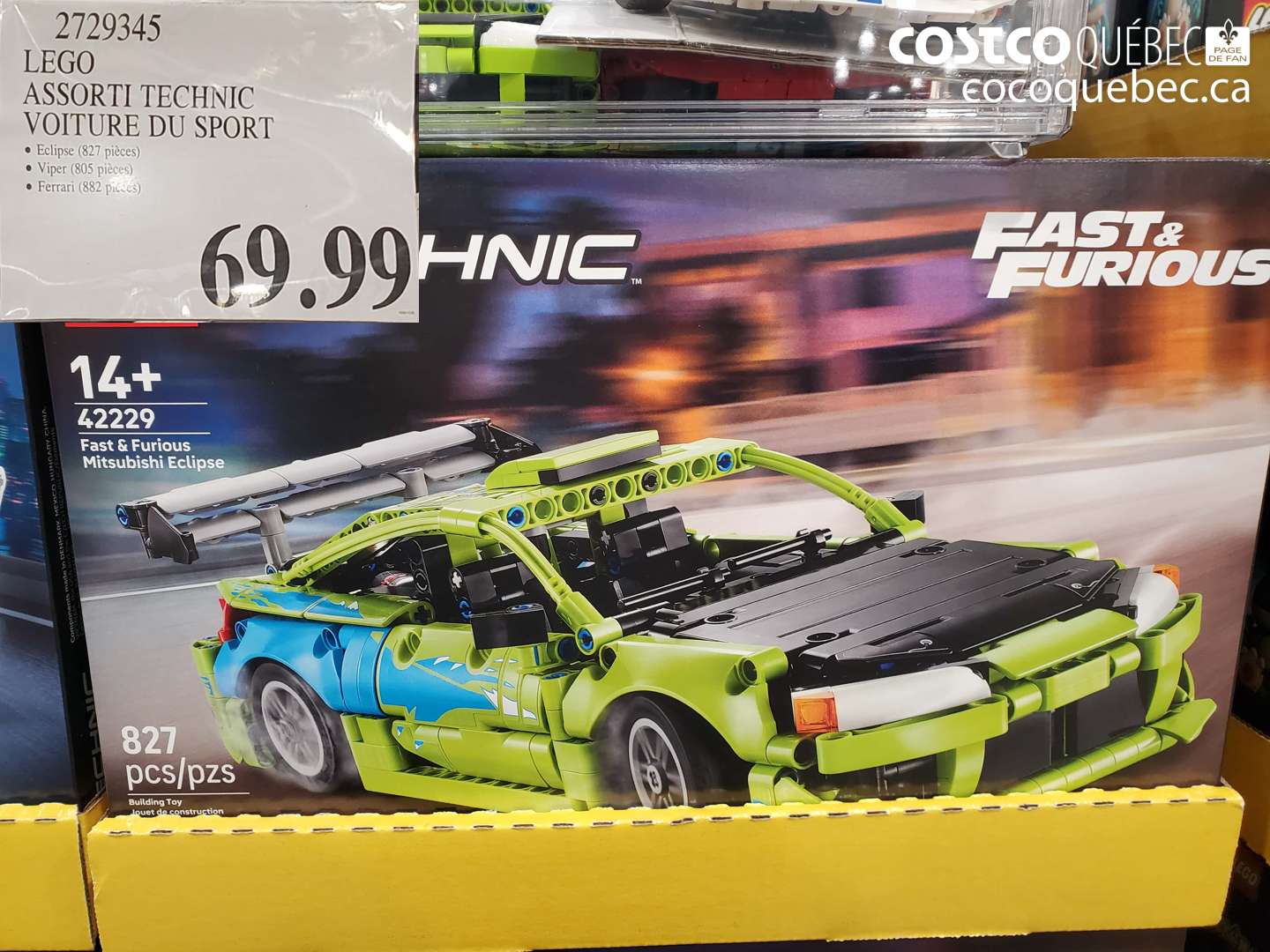 2729345 LEGO ASSORTI TECHNIC VOITURE DU SPORT $69.99