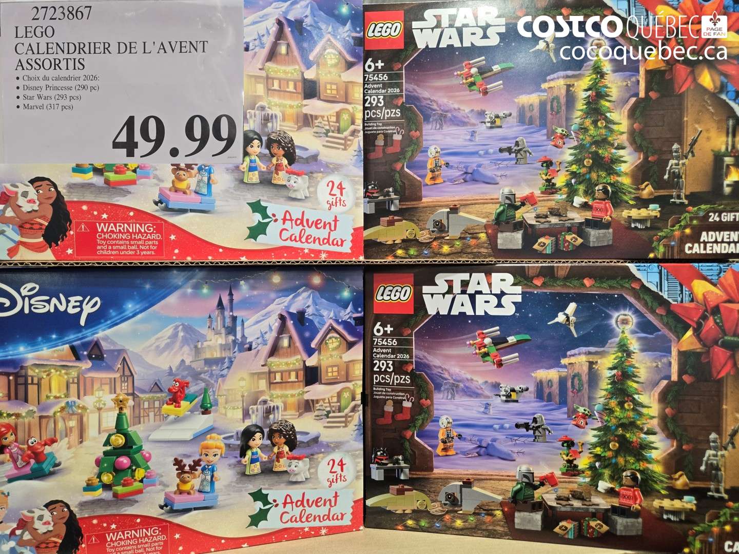 2723867 LEGO CALENDRIER DE L'AVENT ASSORTIS $49.99