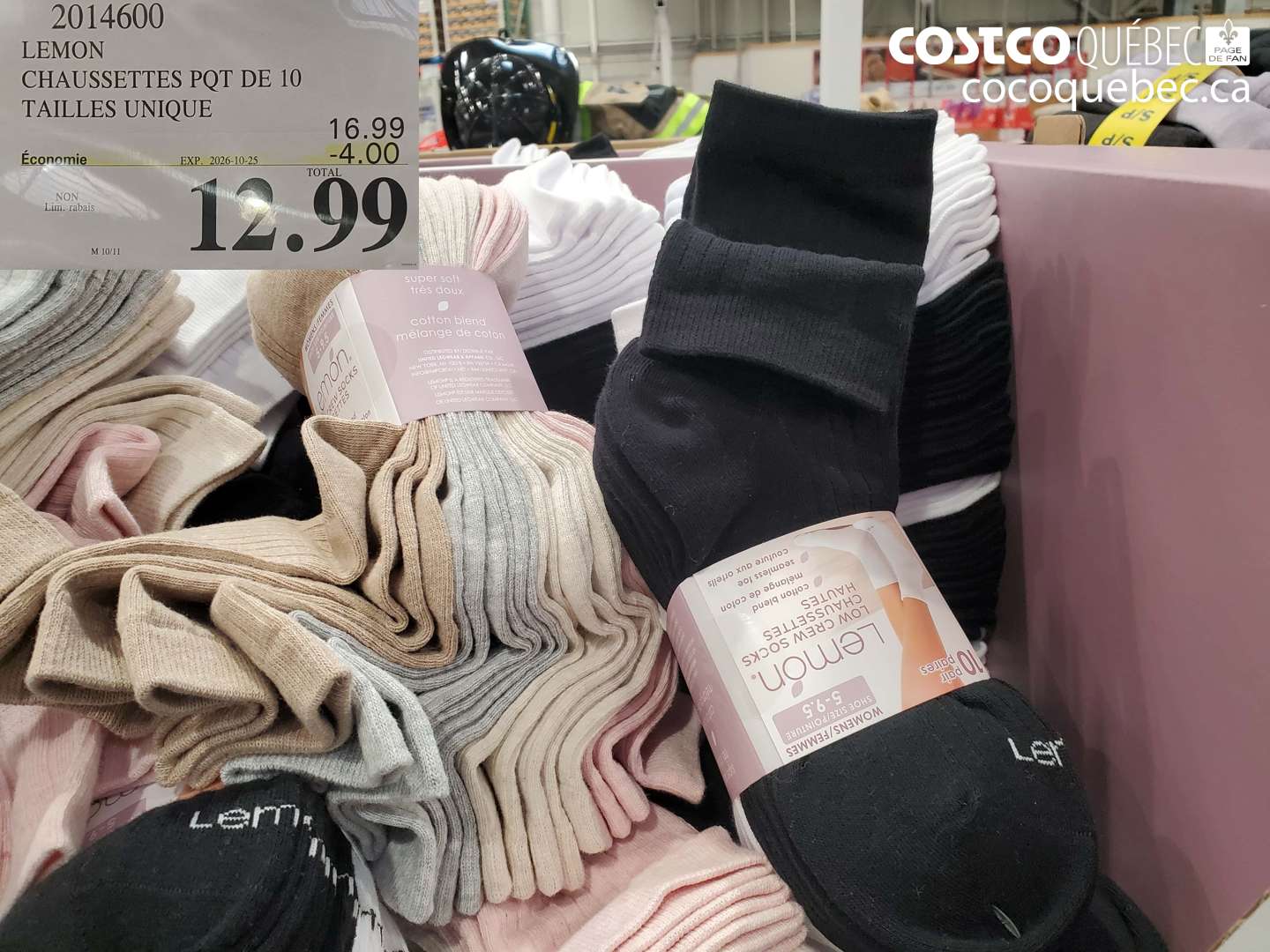 2014600 LEMON CHAUSSETTES PQT DE 10 TAILLES UNIQUE ($4.00 INSTANT SAVINGS EXPIRES ON 2026-10-25) $12.99