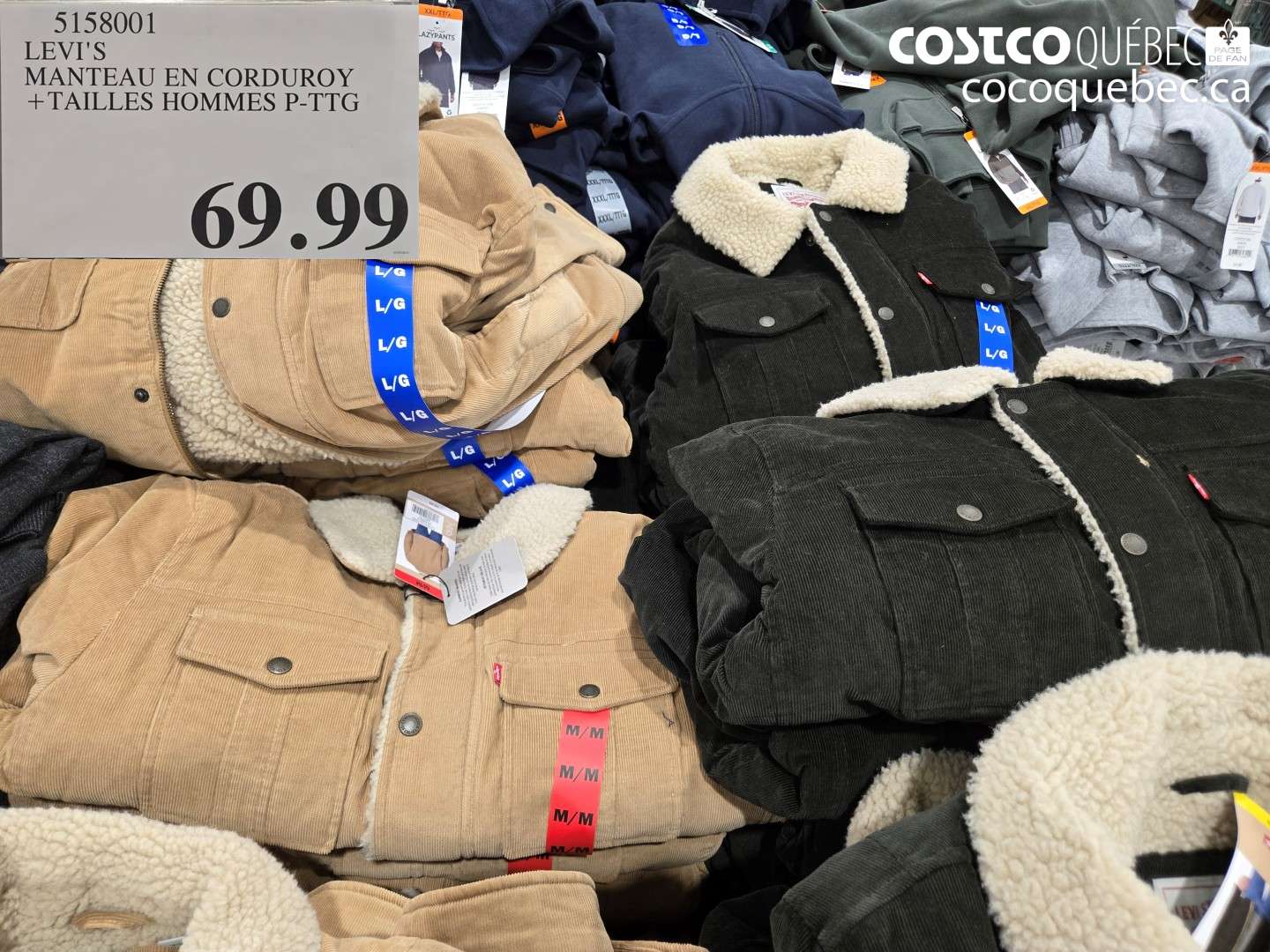 5158001 LEVI'S MANTEAU EN CORDUROY + TAILLES HOMMES P-TTG $69.99