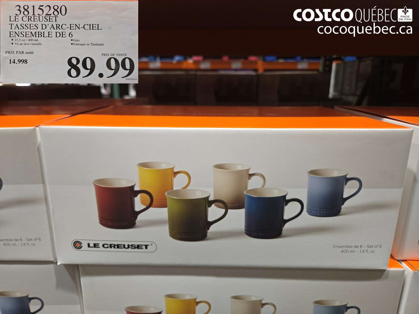 3815280 LE CREUSET TASSES D'ARC-EN-CIEL ENSEMBLE DE 6 $89.99