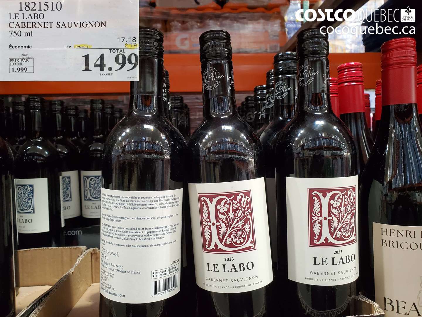 1821510 LE LABO CABERNET SAUVIGNON ($2.19 INSTANT SAVINGS EXPIRES ON 2026-10-11) $14.99