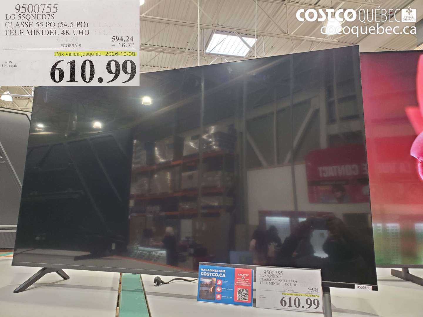 9500755 LG 55QNED7S CLASSE 55 PO (54.5 PO) TÉLÉ MINIDEL 4K UHD (EXPIRES ON 2026-10-08) $610.99