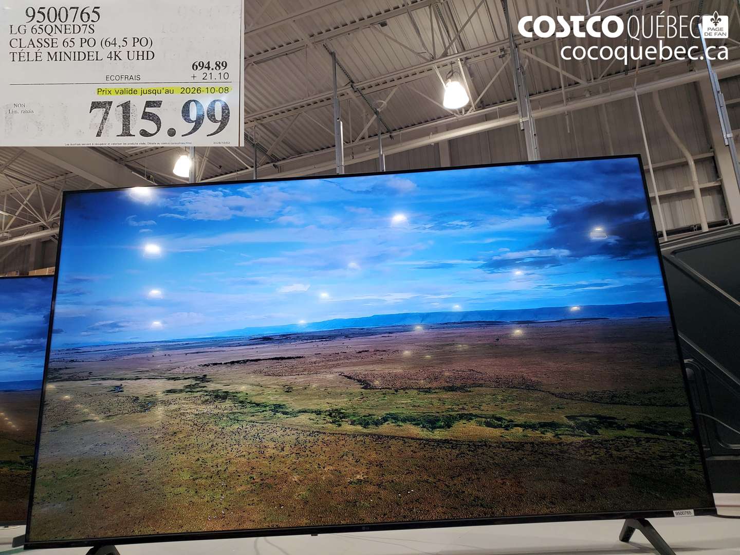 9500765 LG 65QNED7S CLASSE 65 PO (64.5 PO) TÉLÉ MINIDEL 4K UHD (EXPIRES ON 2026-10-08) $715.99