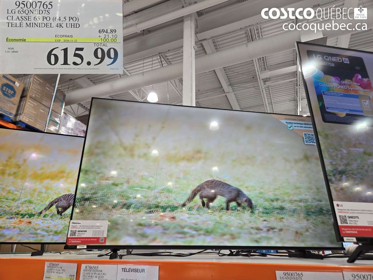 9500765 LG 65QNED7S CLASSE 65 PO (64.5 PO) TÉLÉ MINIDEL 4K UHD ($100.00 INSTANT SAVINGS EXPIRES ON 2026-11-22) $615.99