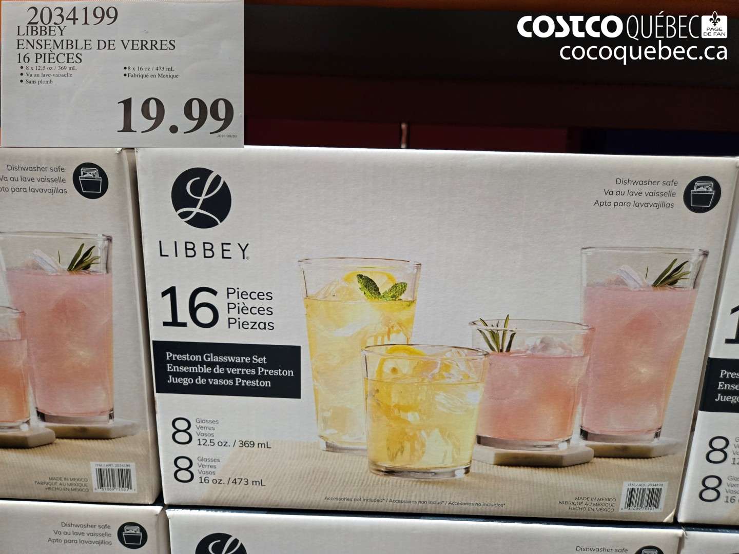2034199 LIBBEY ENSEMBLE DE VERRES 16 PIÈCES $19.99