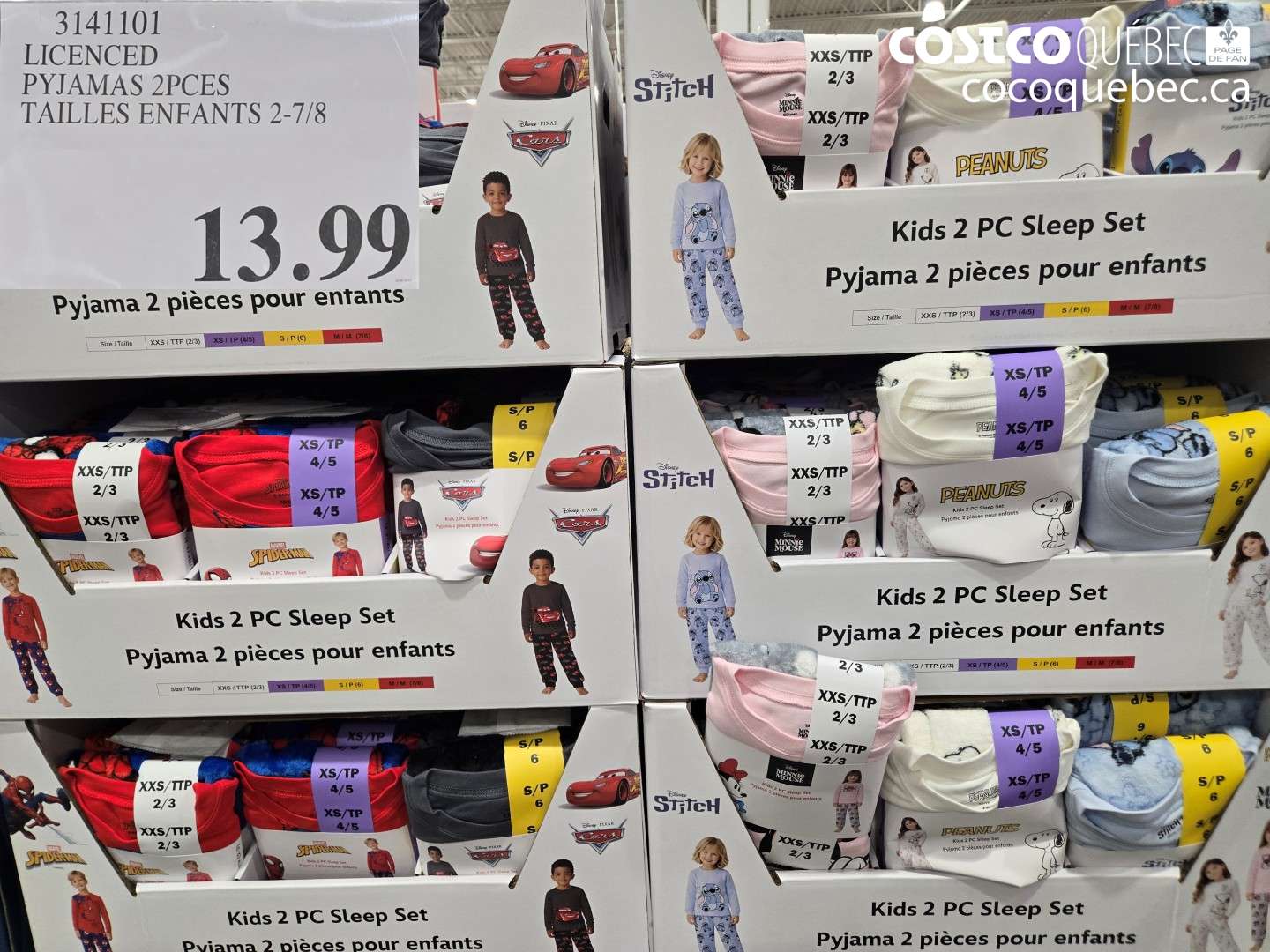 3141101 LICENCED PYJAMAS 2PCES TAILLES ENFANTS 2-7/8 $13.99