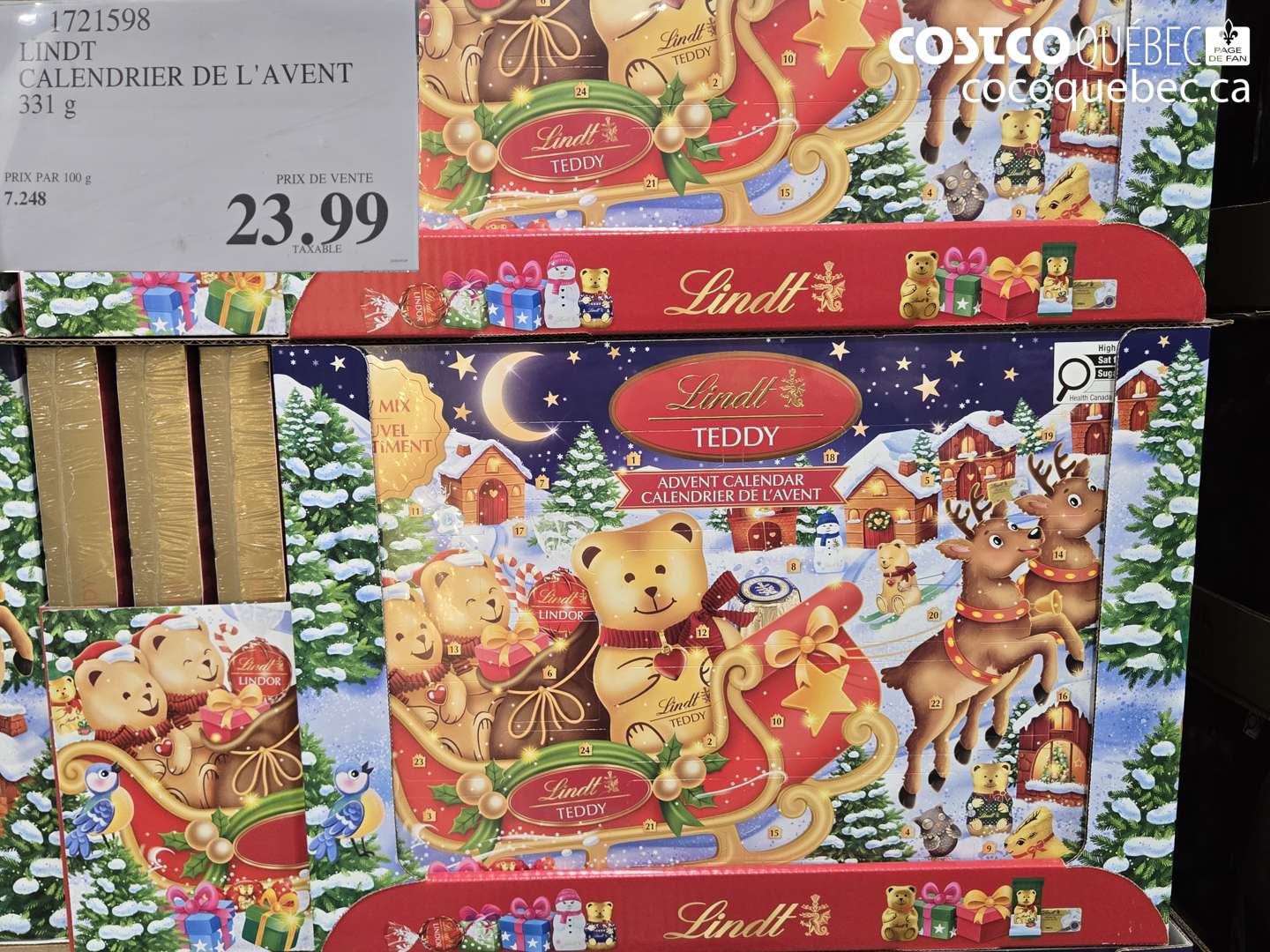 1721598 LINDT CALENDRIER DE L'AVENT $23.99