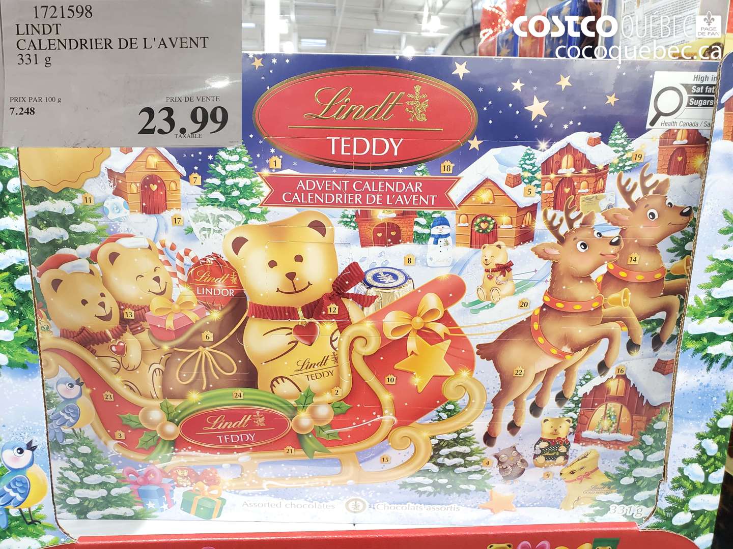 1721598 LINDT CALENDRIER DE L'AVENT $23.99