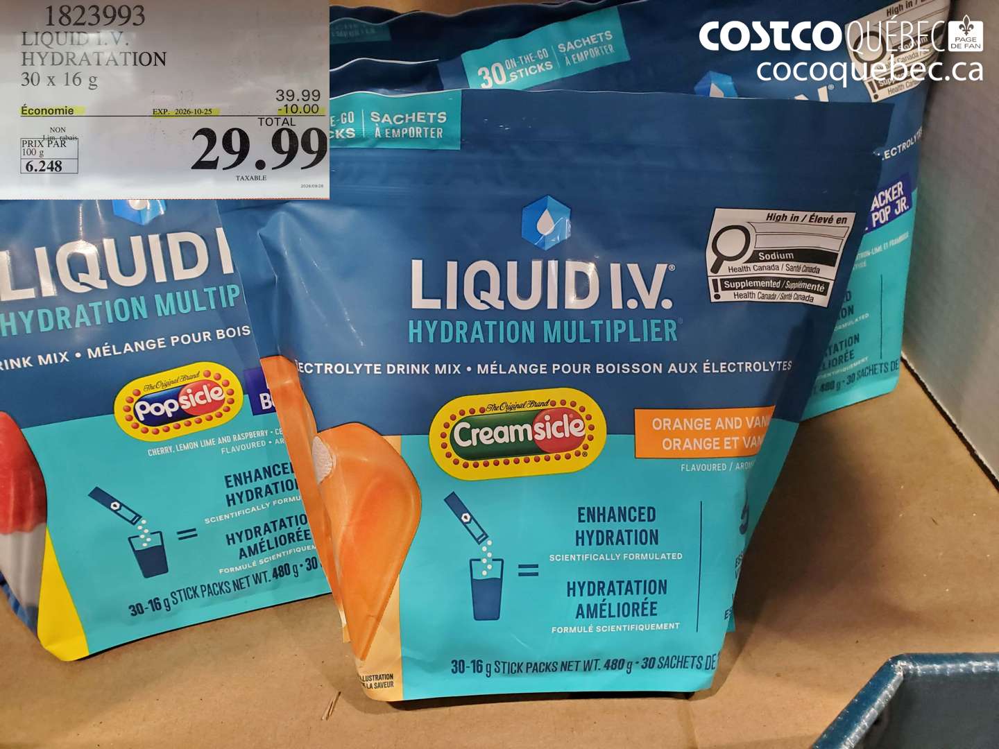 1823993 LIQUID I.V. HYDRATATION 30 X 16 G ($10.00 INSTANT SAVINGS EXPIRES ON 2026-10-25) $29.99