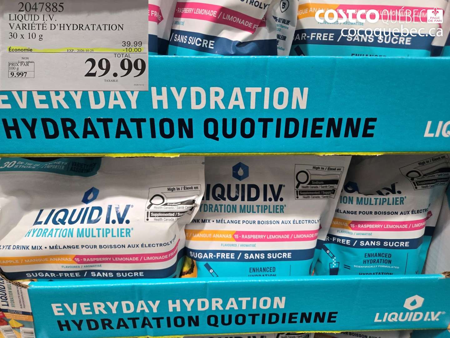 2047885 LIQUID I.V. VARIÉTÉ D'HYDRATATION ($10.00 INSTANT SAVINGS EXPIRES ON 2026-10-25) $29.99
