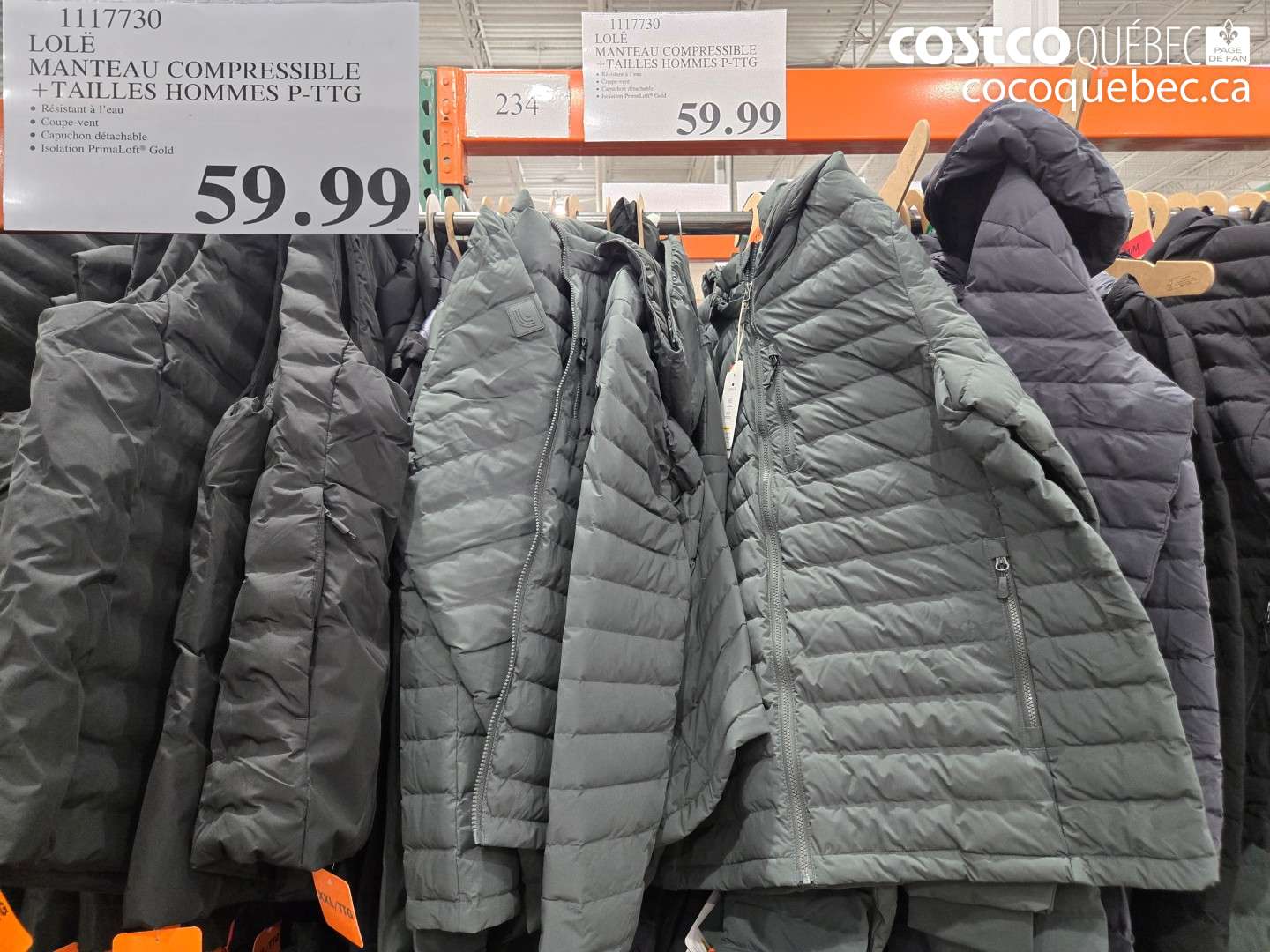 1117730 LOLË MANTEAU COMPRESSIBLE TAILLES HOMMES P-TTG $59.99
