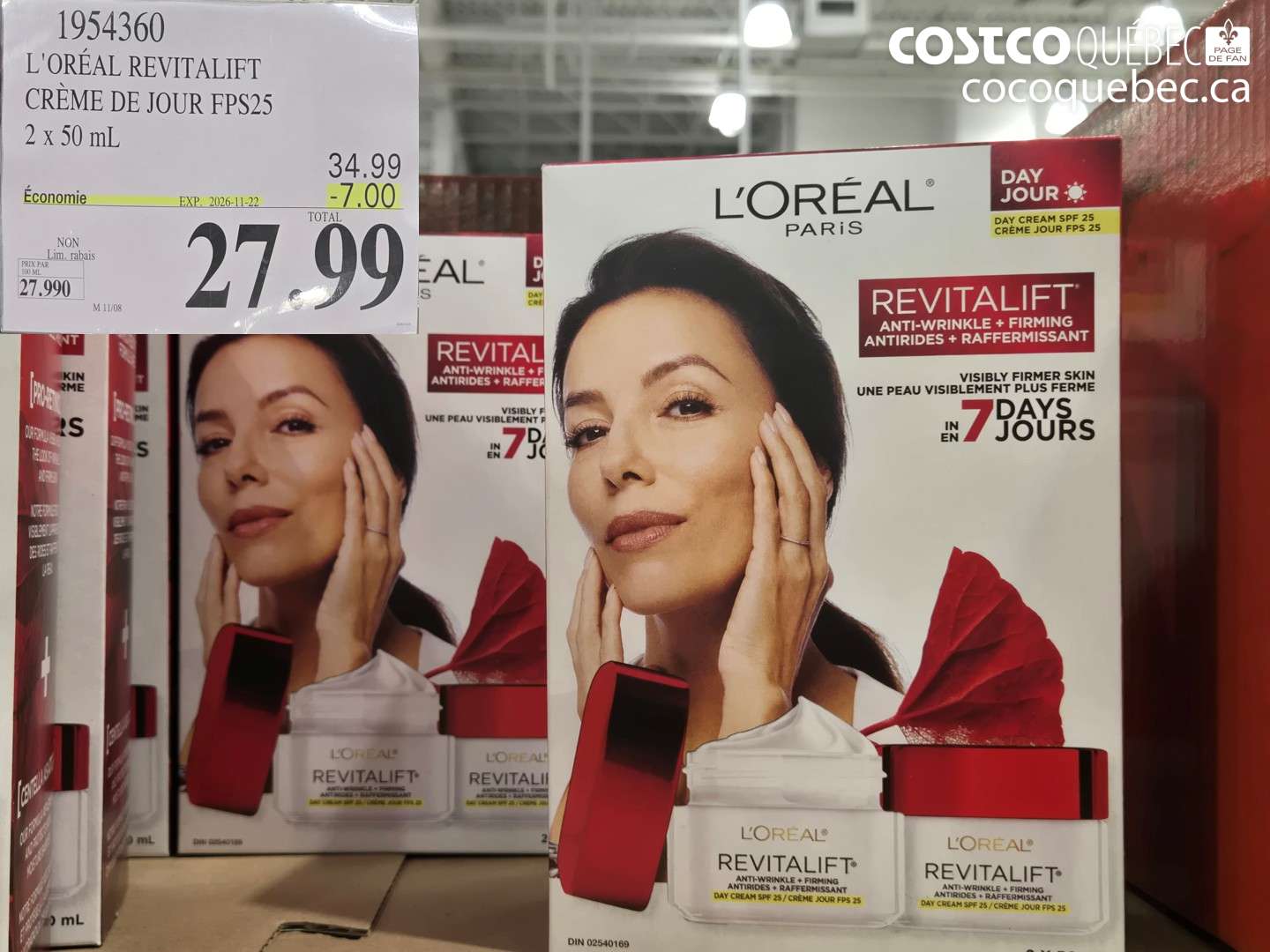1954360 L'ORÉAL REVITALIFT CRÈME DE JOUR FPS25 2 X 50 ML ($7.00 INSTANT SAVINGS EXPIRES ON 2026-11-22) $27.99