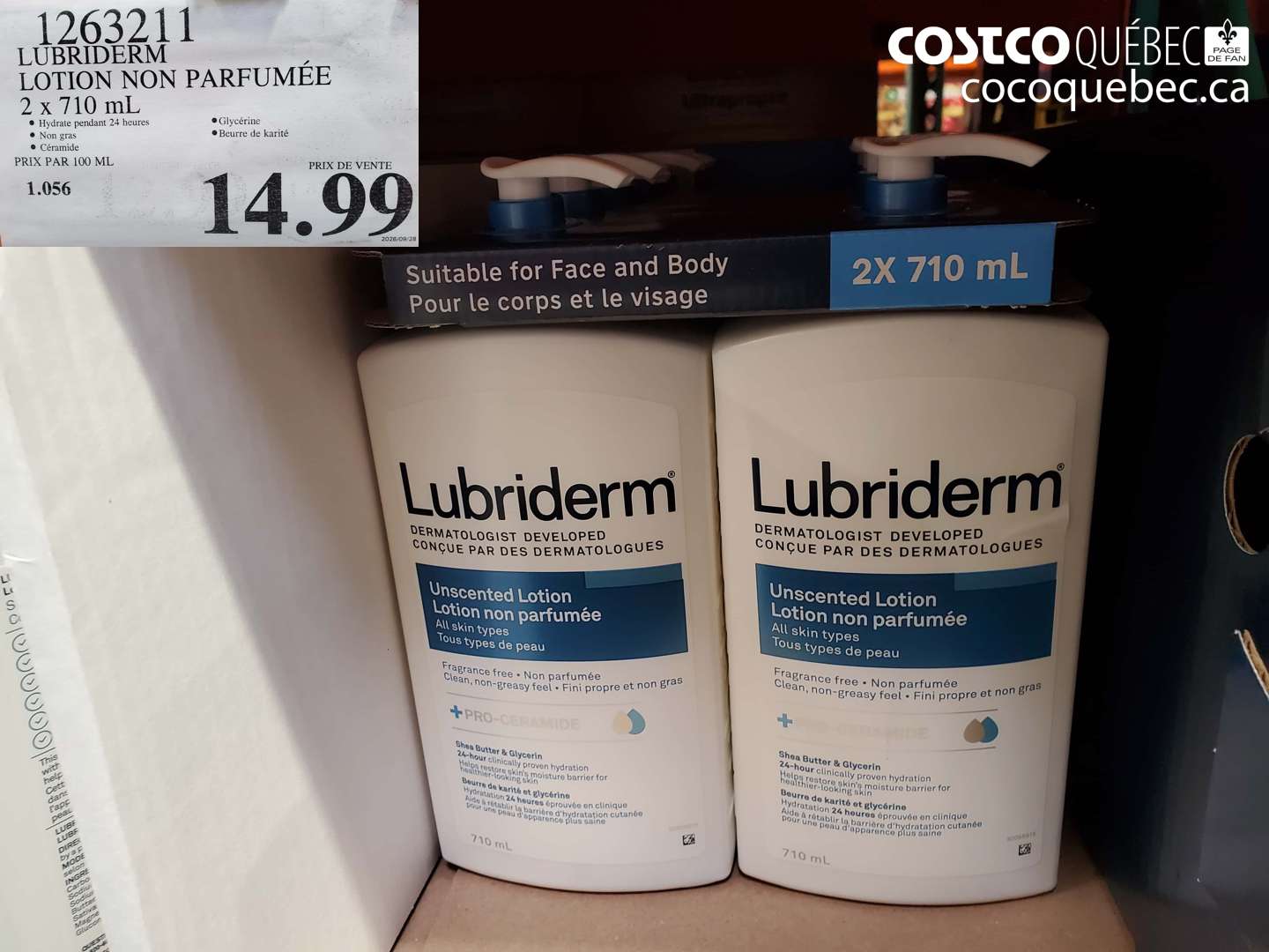 1263211 LUBRIDERM LOTION NON PARFUMÉE 2 X 710 ML $14.99