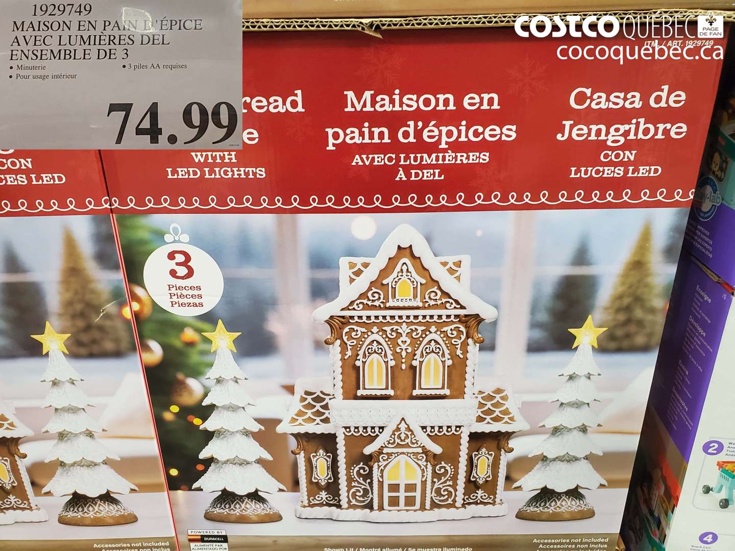 1929749 MAISON EN PAIN D'ÉPICE AVEC LUMIÈRES DEL ENSEMBLE DE 3 $74.99