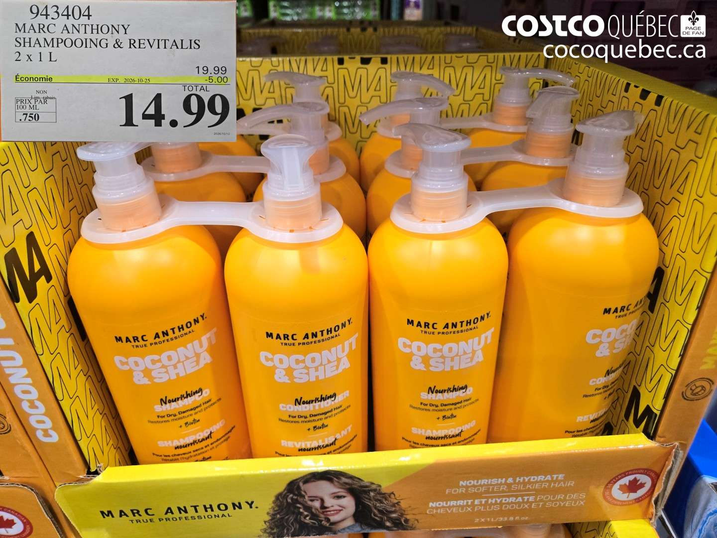 943404 MARC ANTHONY SHAMPOOING & REVITALIS 2 X 1 L ($5.00 INSTANT SAVINGS EXPIRES ON 2026-10-25) $14.99