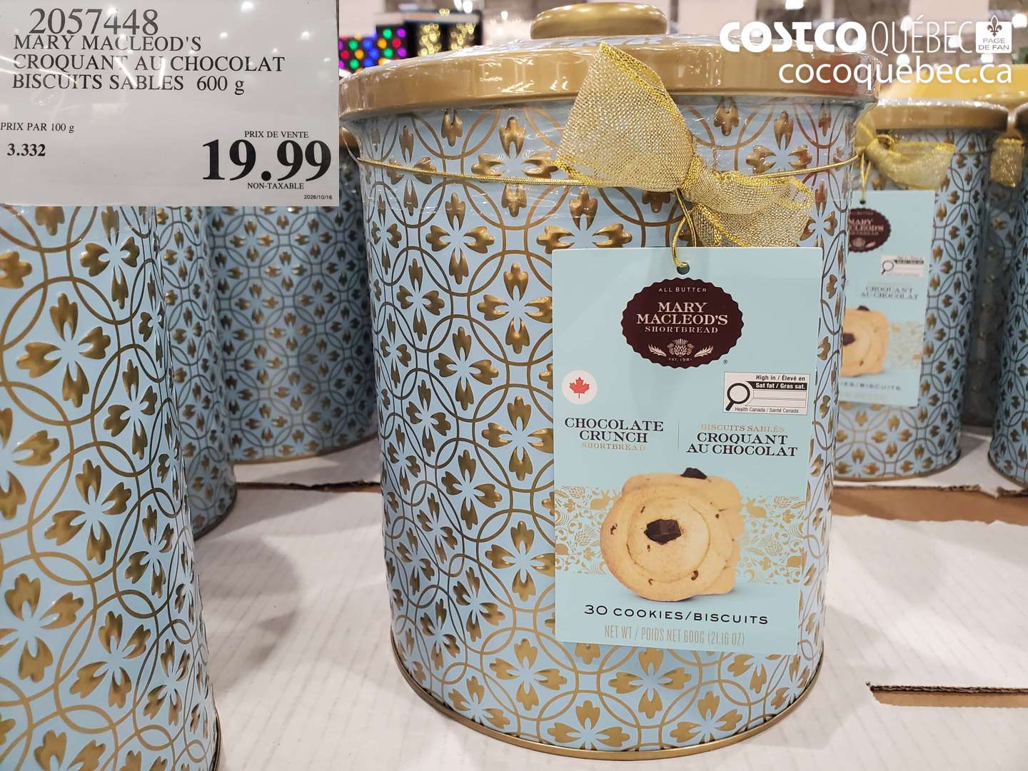 2057448 MARY MACLEOD'S CROQUANT AU CHOCOLAT BISCUITS SABLES 600 G $19.99