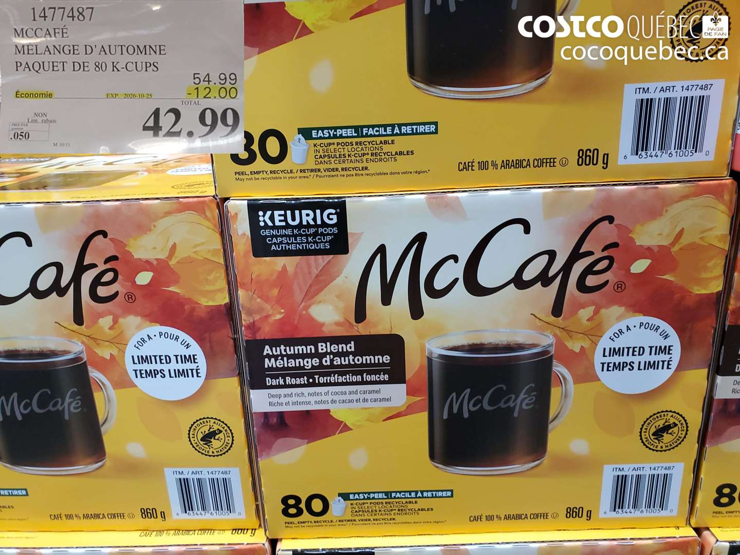 1477487 MCCAFÉ MÉLANGE D'AUTOMNE PAQUET DE 80 K-CUPS ($12.00 INSTANT SAVINGS EXPIRES ON 2026-10-25) $42.99