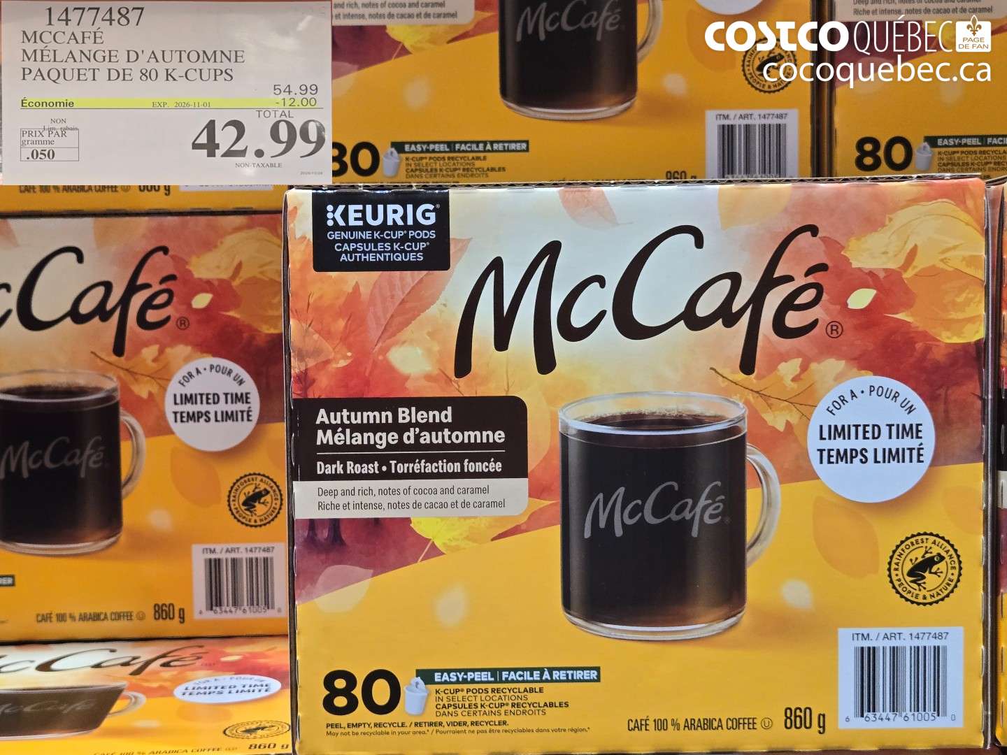1477487 MCCAFÉ MÉLANGE D'AUTOMNE PAQUET DE 80 K-CUPS ($12.00 INSTANT SAVINGS EXPIRES ON 2026-11-01) $42.99