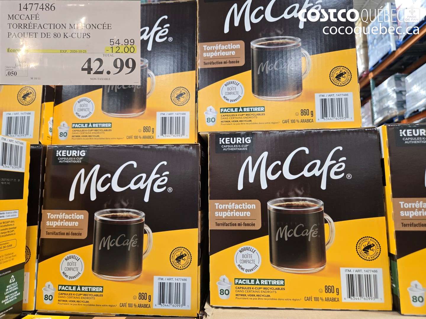1477486 MCCAFÉ TORRÉFACTION MI-FONCÉE PAQUET DE 80 K-CUPS ($12.00 INSTANT SAVINGS EXPIRES ON 2026-10-25) $42.99