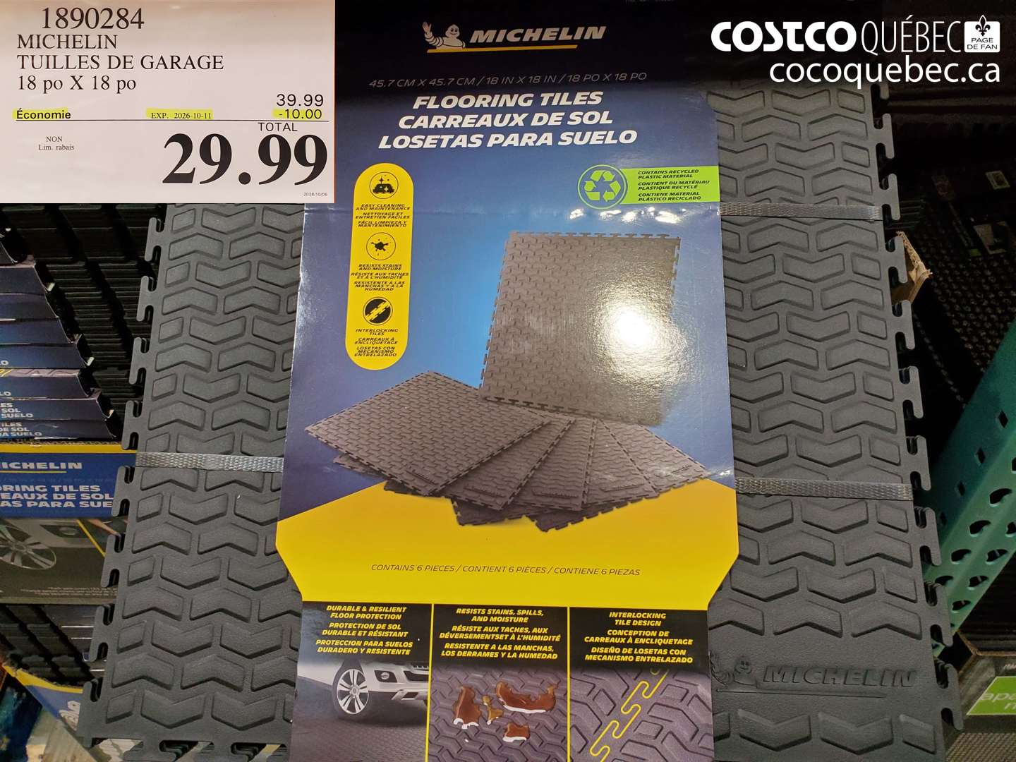 1890284 MICHELIN TUILLES DE GARAGE 18 PO X 18 PO ($10.00 INSTANT SAVINGS EXPIRES ON 2026-10-11) $29.99