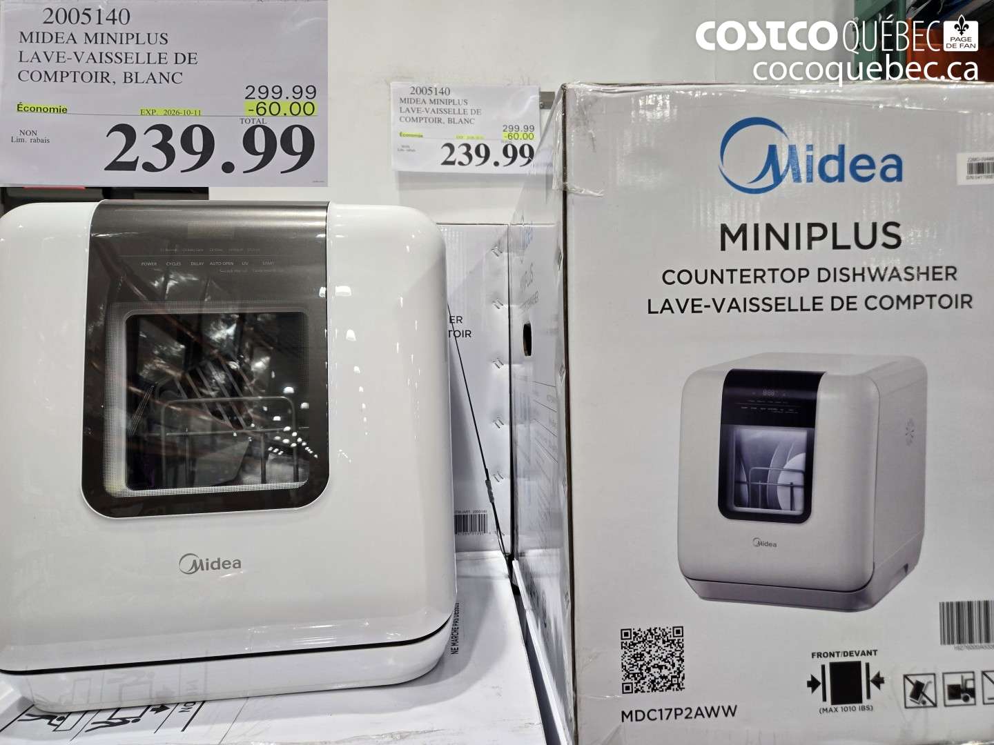 2005140 MIDEA MINIPLUS LAVE-VAISSELLE DE COMPTOIR, BLANC ($60.00 INSTANT SAVINGS EXPIRES ON 2026-10-11) $239.99