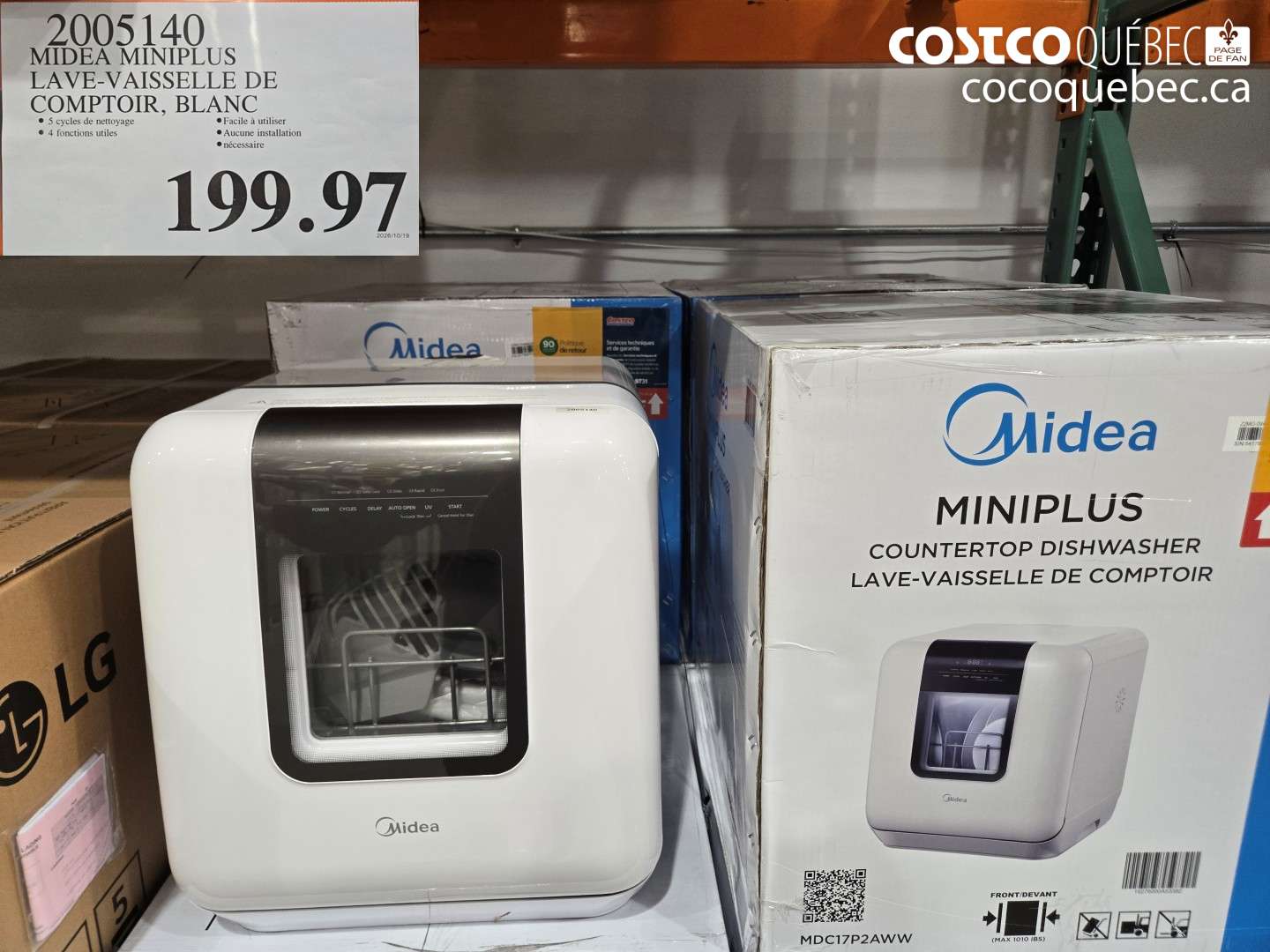 2005140 MIDEA MINIPLUS LAVE-VAISSELLE DE COMPTOIR, BLANC $199.97