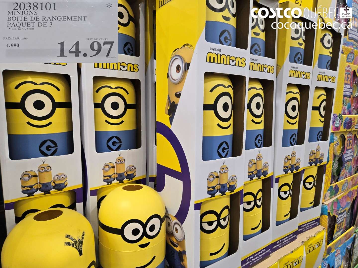 2038101 MINIONS BOITE DE RANGEMENT PAQUET DE 3 $14.97