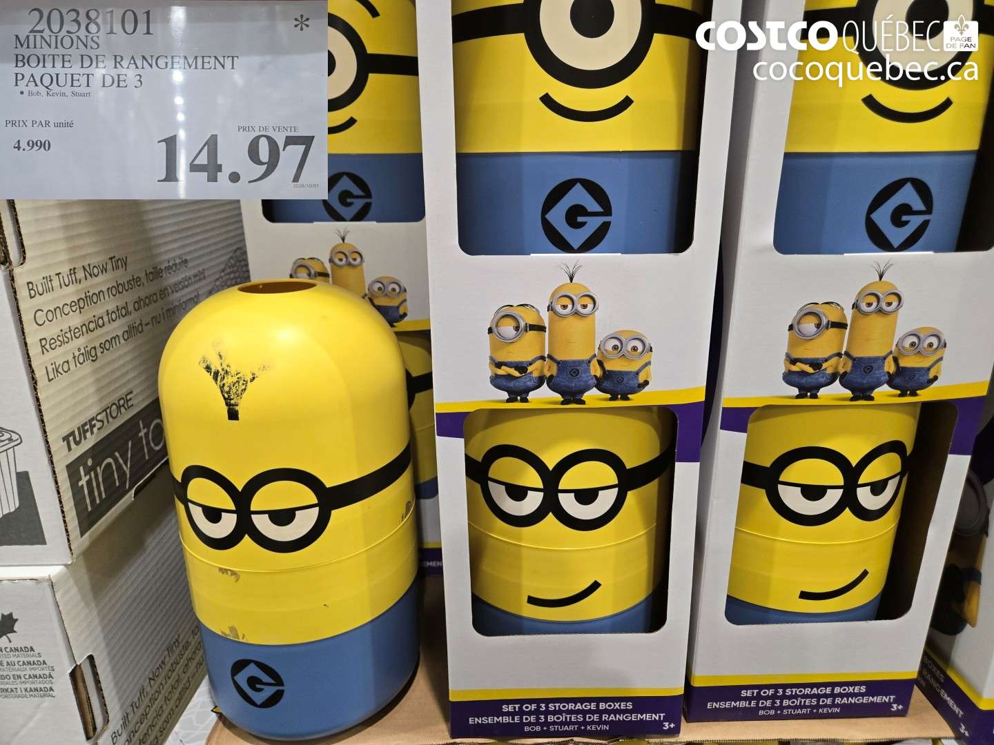 2038101 MINIONS BOITE DE RANGEMENT PAQUET DE 3 $14.97
