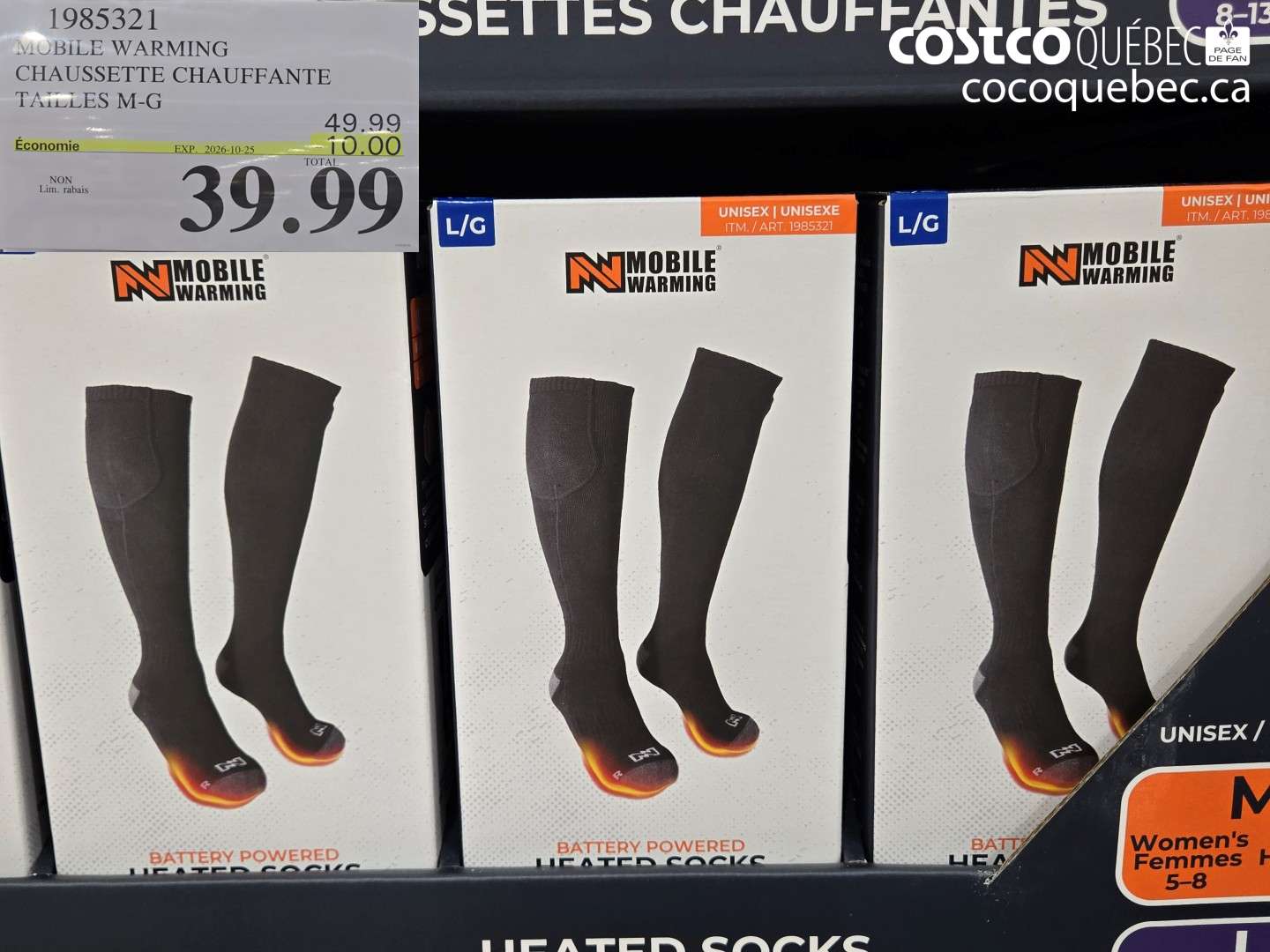 1985321 MOBILE WARMING CHAUSSETTE CHAUFFANTE TAILLES M-G ($10.00 INSTANT SAVINGS EXPIRES ON 2026-10-25) $39.99