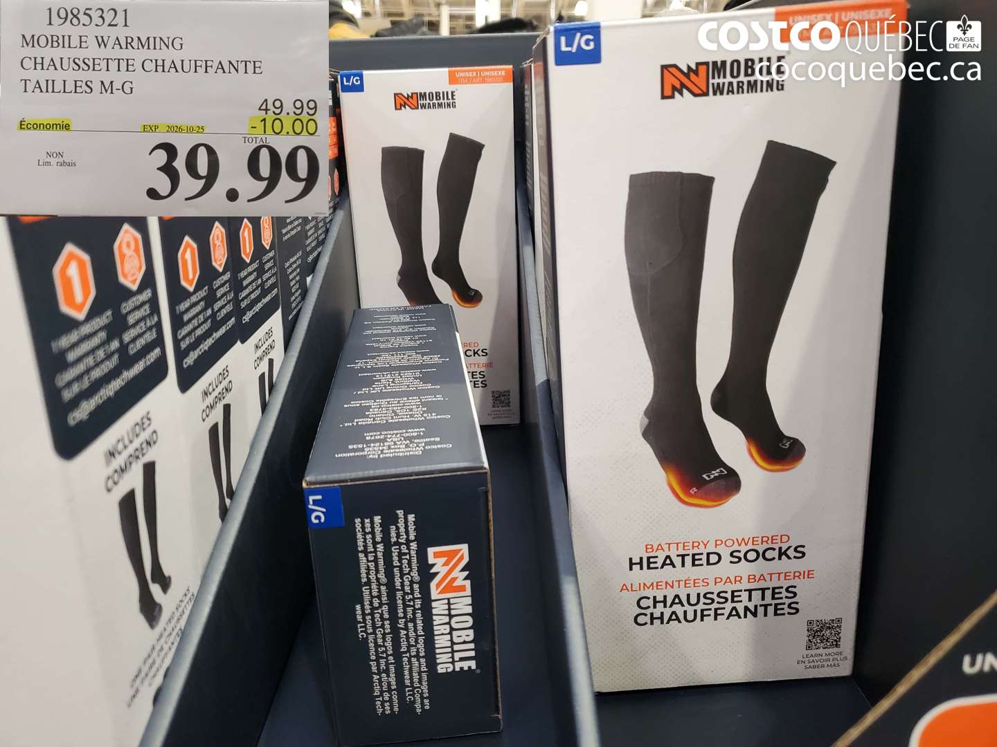 1985321 MOBILE WARMING CHAUSSETTE CHAUFFANTE TAILLES M-G ($10.00 INSTANT SAVINGS EXPIRES ON 2026-10-25) $39.99