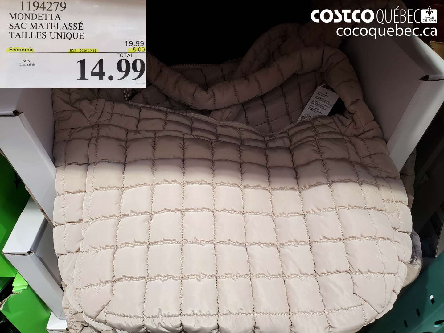1194279 MONDETTA SAC MATELASSÉ TAILLES UNIQUE ($5.00 INSTANT SAVINGS EXPIRES ON 2026-10-11) $14.99