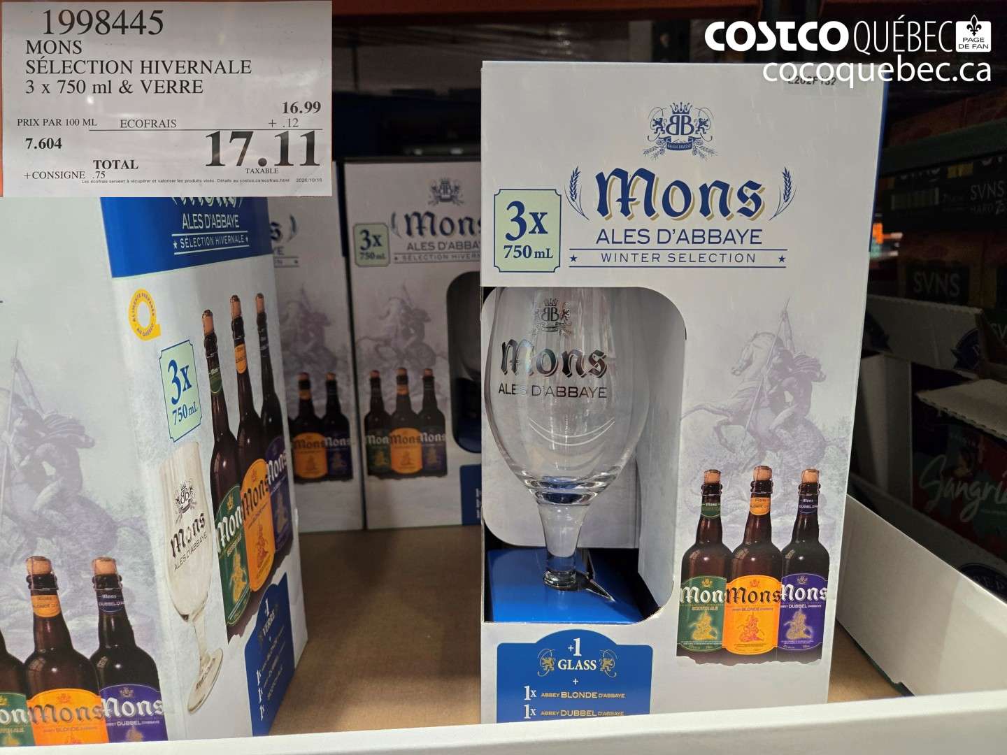 1998445 MONS SÉLECTION HIVERNALE 3 X 750 ML & VERRE $17.11