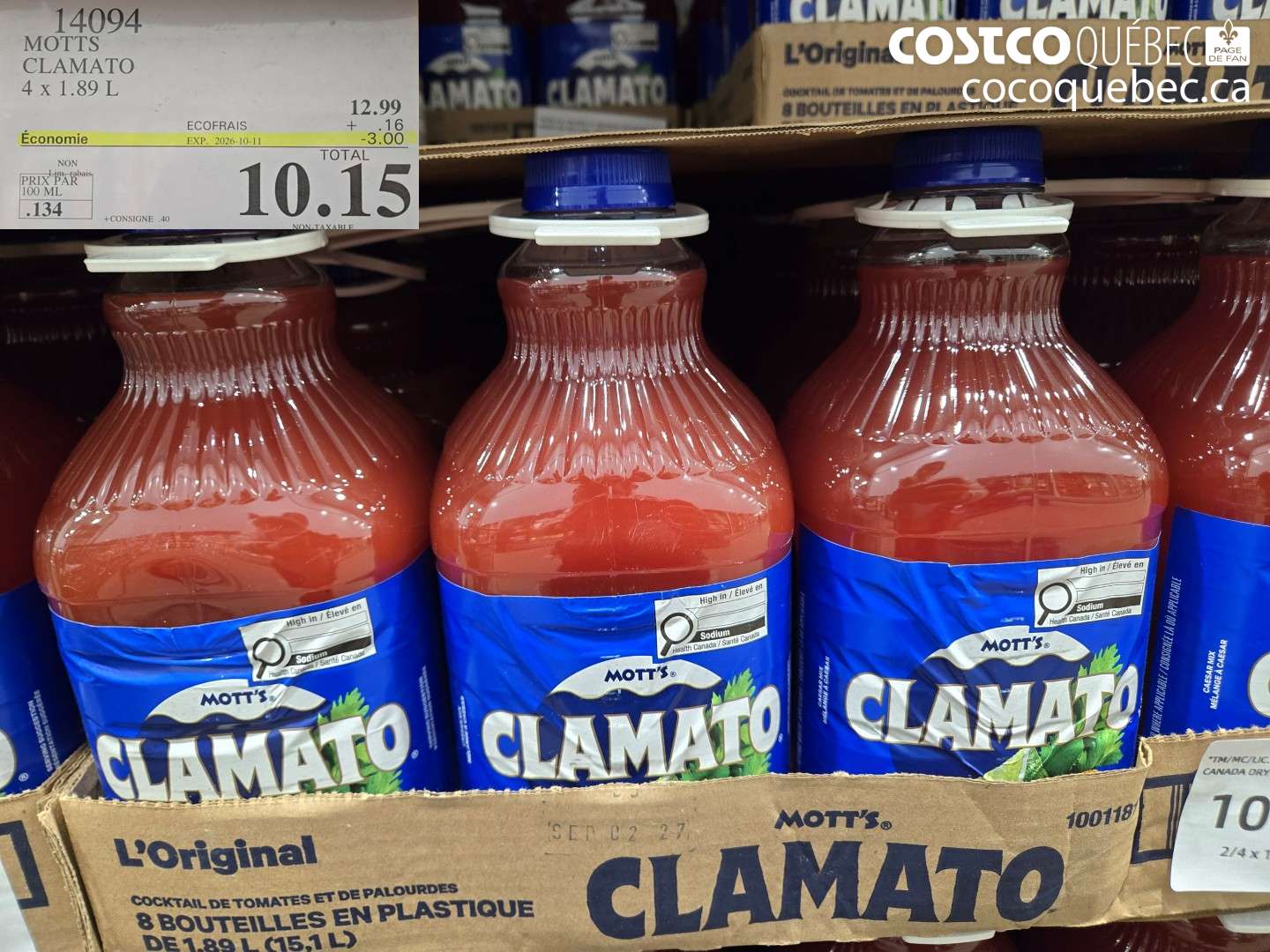 14094 MOTTS CLAMATO 4 X 1.89 L ($3.00 INSTANT SAVINGS EXPIRES ON 2026-10-11) $10.15