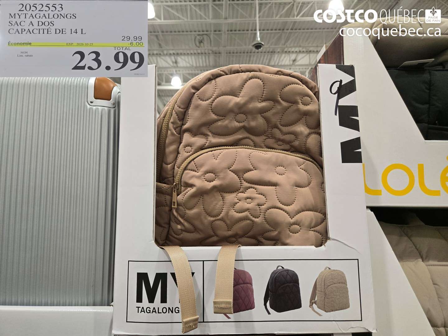 2052553 MYTAGALONGS SAC A DOS CAPACITÉ DE 14 L ($6.00 INSTANT SAVINGS EXPIRES ON 2026-10-25) $23.99