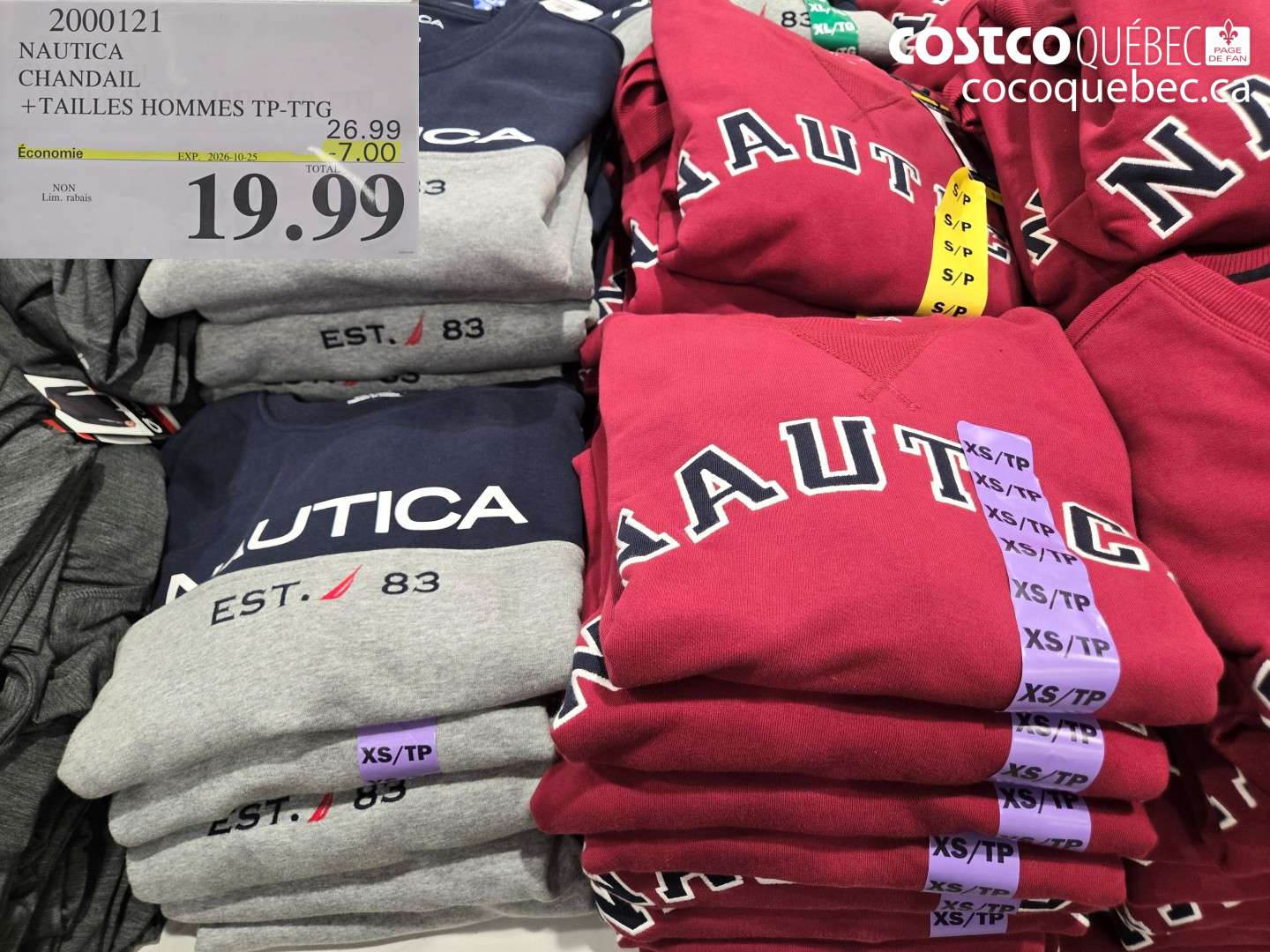 2000121 NAUTICA CHANDAIL +TAILLES HOMMES TP-TTG ($7.00 INSTANT SAVINGS EXPIRES ON 2026-10-25) $19.99