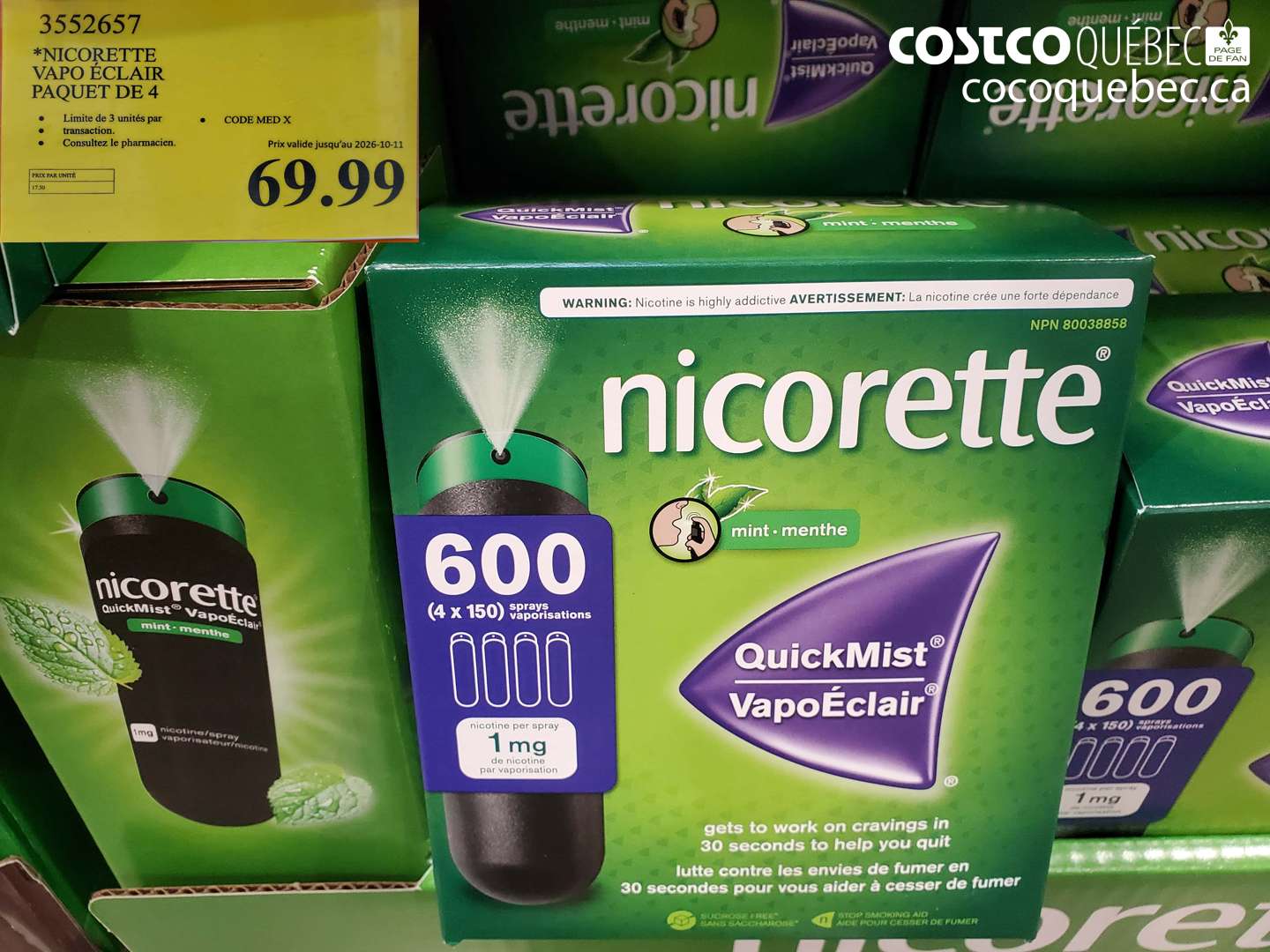 3552657 NICORETTE VAPO ÉCLAIR PAQUET DE 4 (EXPIRES ON 2026-10-11) $69.99