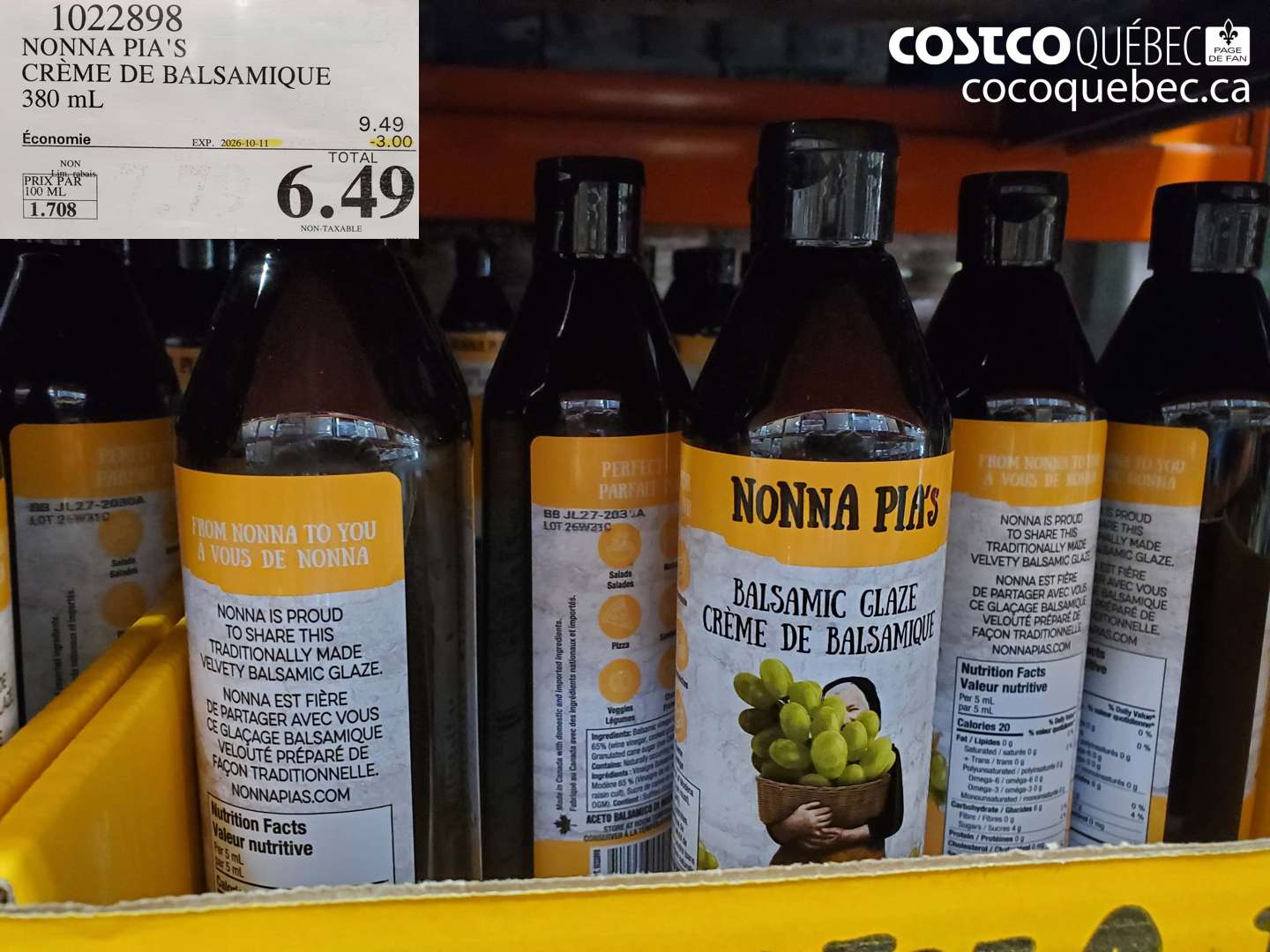 1022898 NONNA PIA'S CRÈME DE BALSAMIQUE 380 ML ($3.00 INSTANT SAVINGS EXPIRES ON 2026-10-11) $6.49