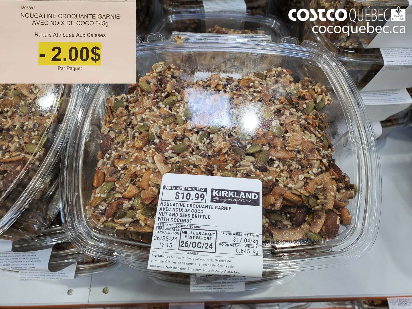 1806887 NOUGATINE CROQUANTE GARNIE AVEC NOIX DE COCO 645G ($2.00 INSTANT SAVINGS)