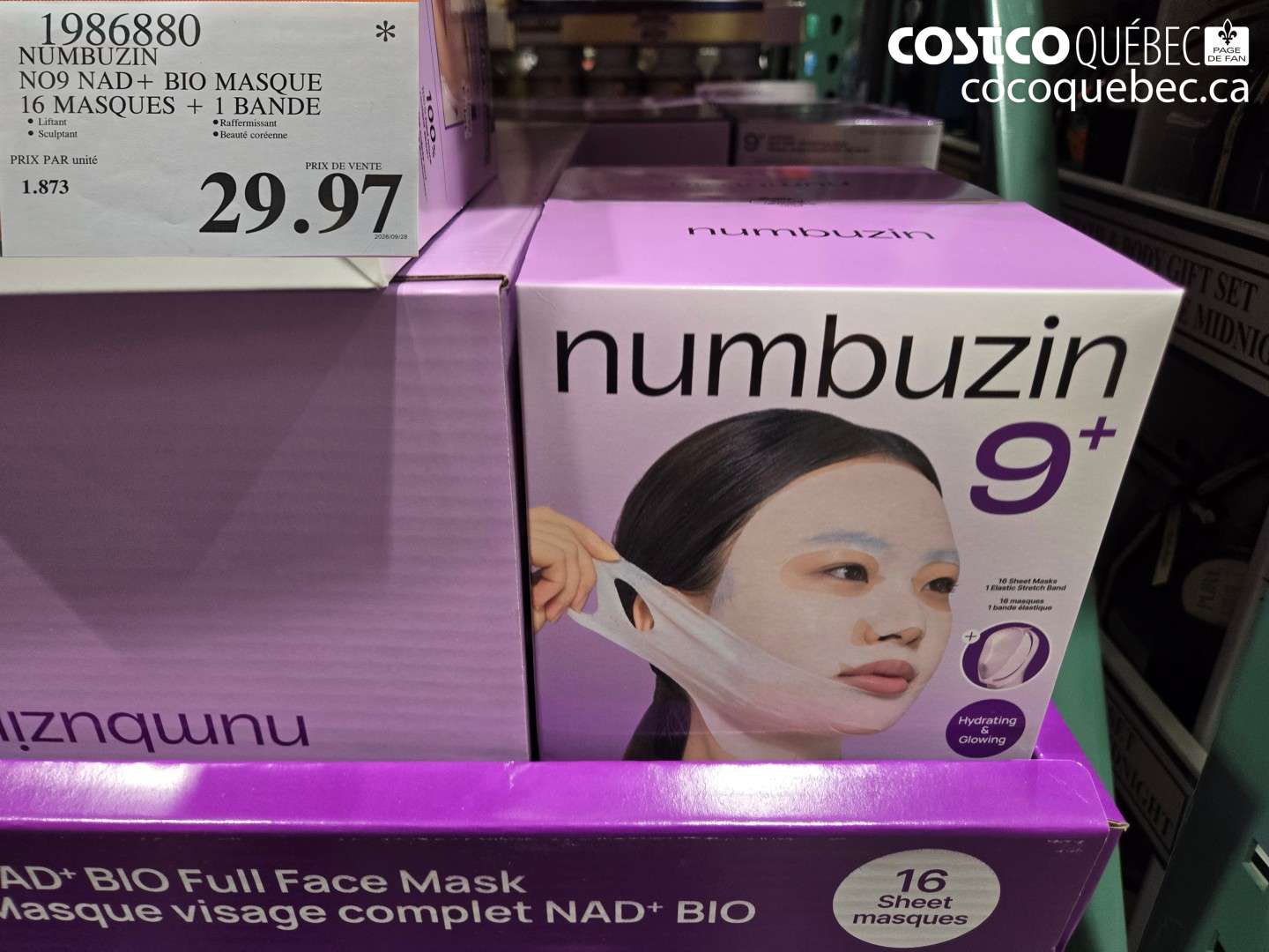 1986880 NUMBUZIN NO9 NAD + BIO MASQUE 16 MASQUES + 1 BANDE $29.97