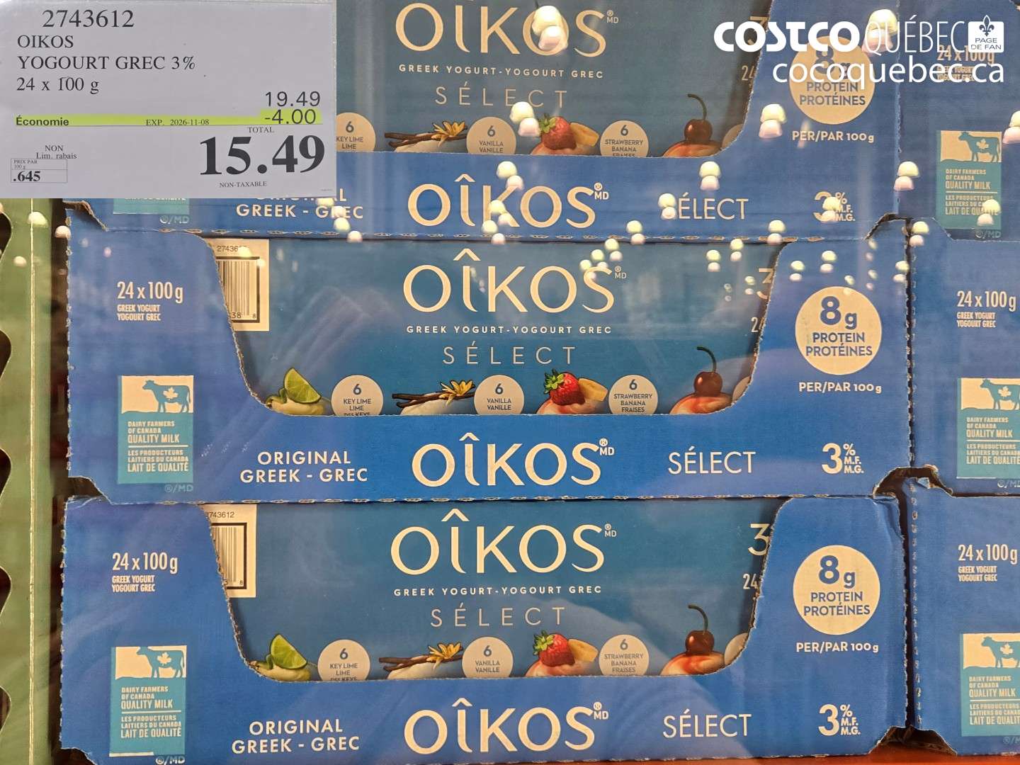 2743612 OIKOS YOGOURT GREC 3% 24 X 100 G ($4.00 INSTANT SAVINGS EXPIRES ON 2026-11-08) $15.49